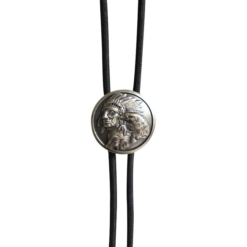 Cowboy Carving Indian Chief Head Bolo Tie