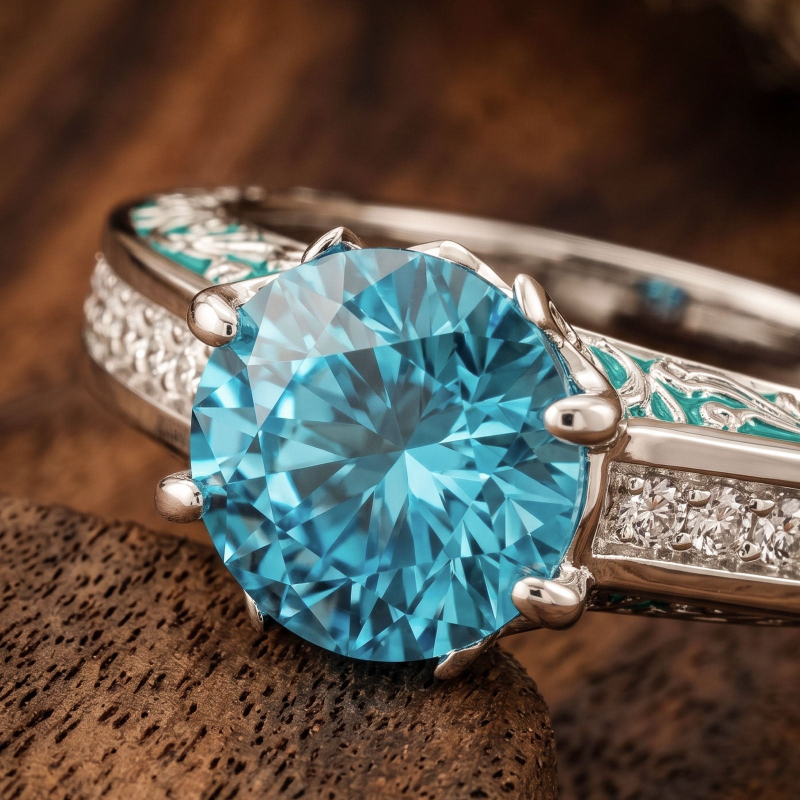 Antler Bloom Ring - Aquamarine