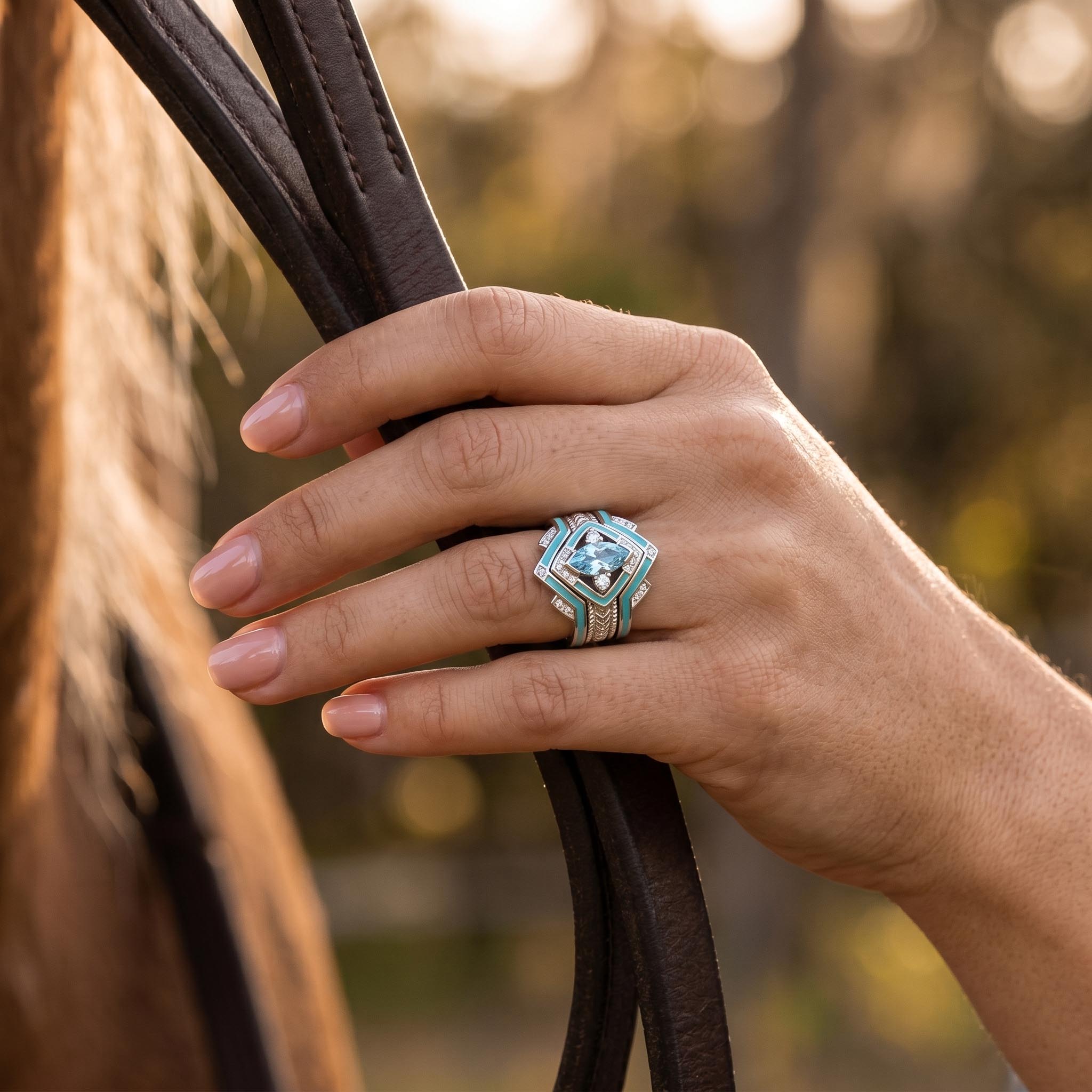 Azure Mesa Shield Ring - Aquamarine