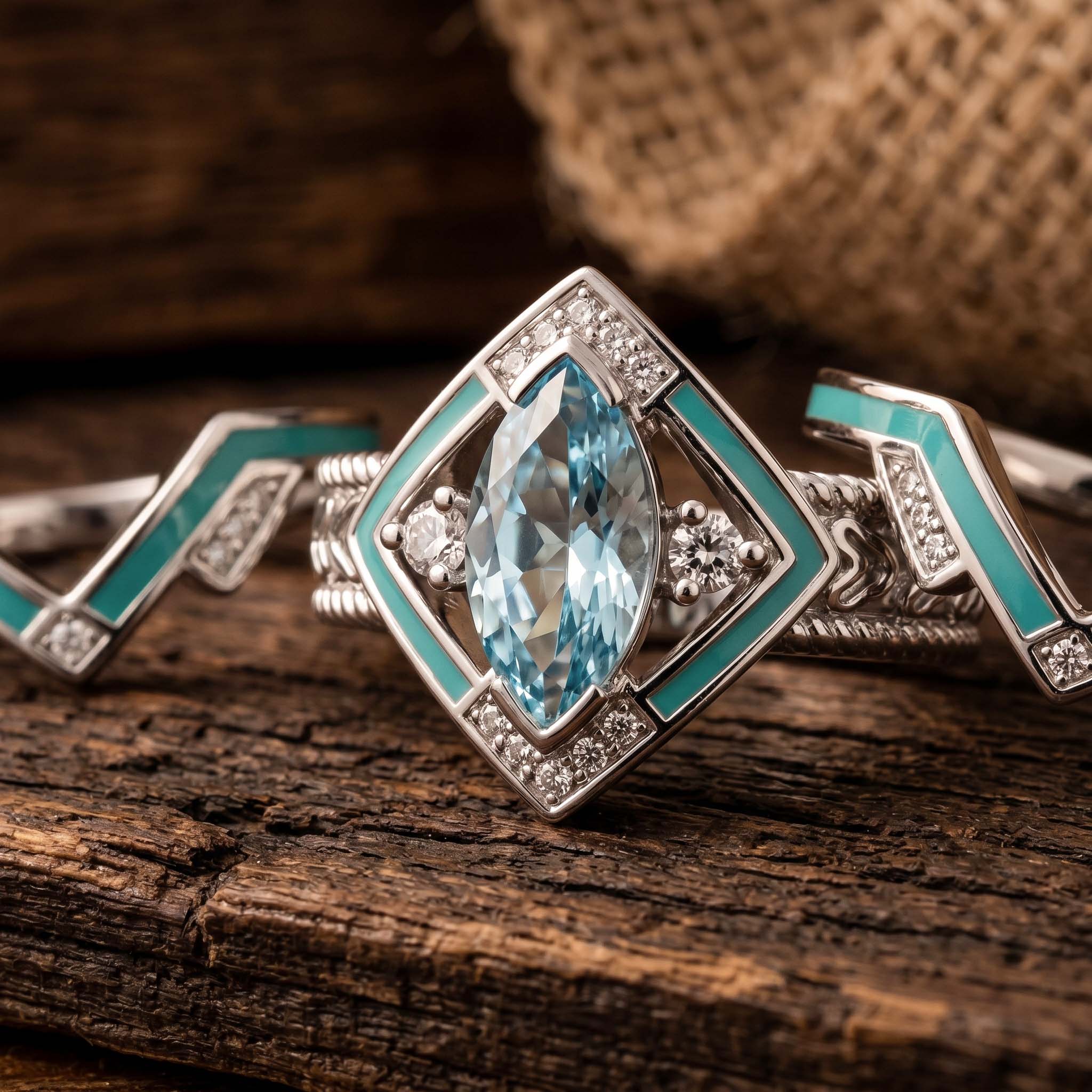 Azure Mesa Shield Ring - Aquamarine