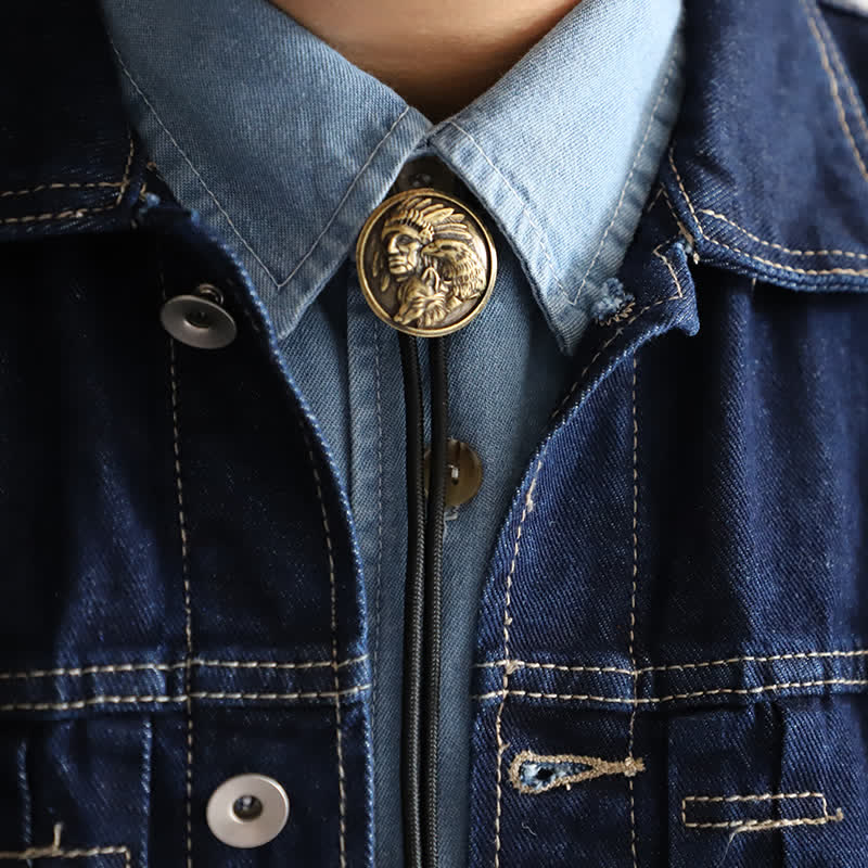 Cowboy Carving Indian Chief Head Bolo Tie