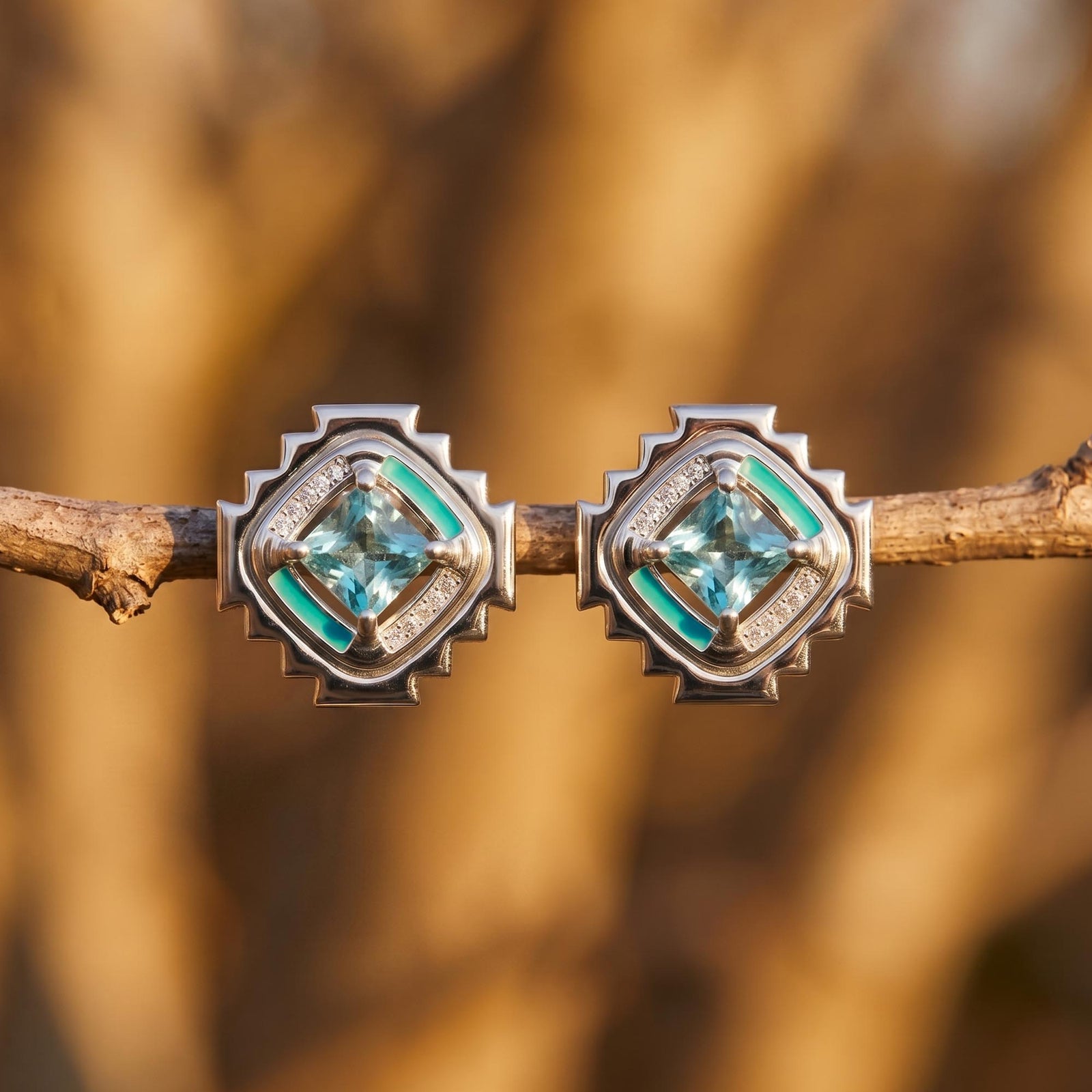 Cascading Ridges Earrings - Aquamarine