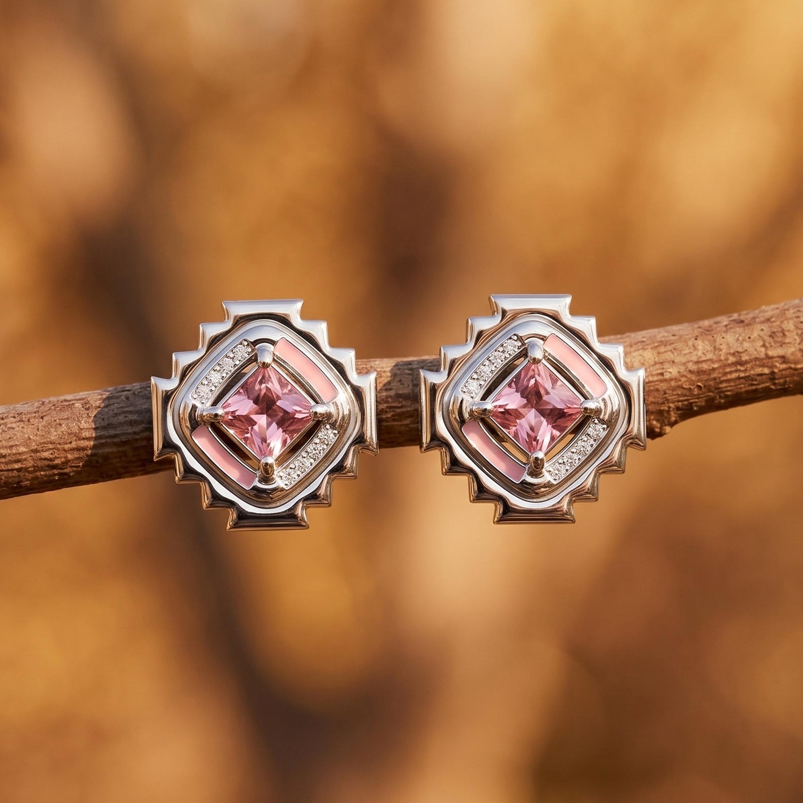 Cascading Ridges Earrings - Rose Quartz