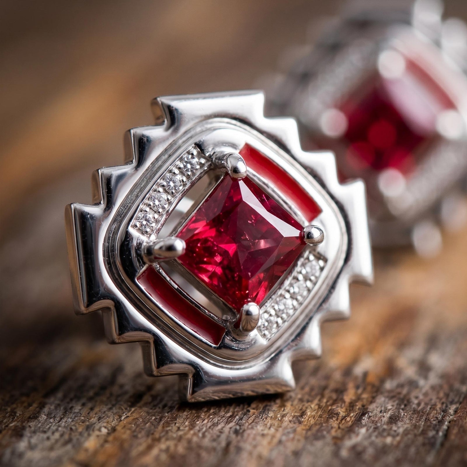 Cascading Ridges Earrings - Ruby