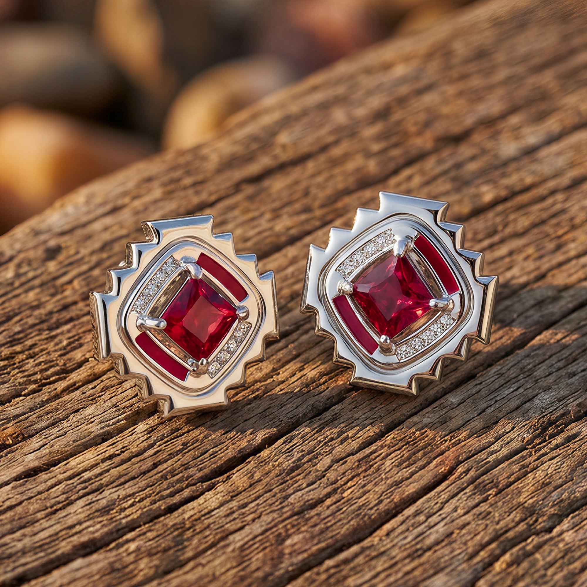 Cascading Ridges Earrings - Ruby