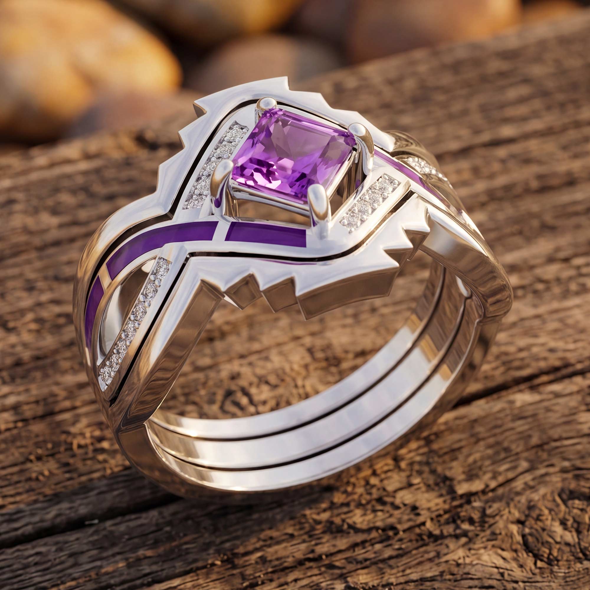 Cascading Ridges Ring - Amethyst