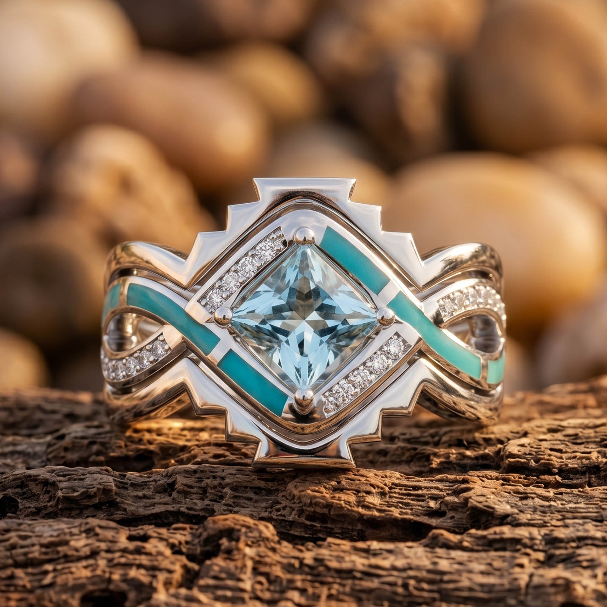Cascading Ridges Ring - Aquamarine