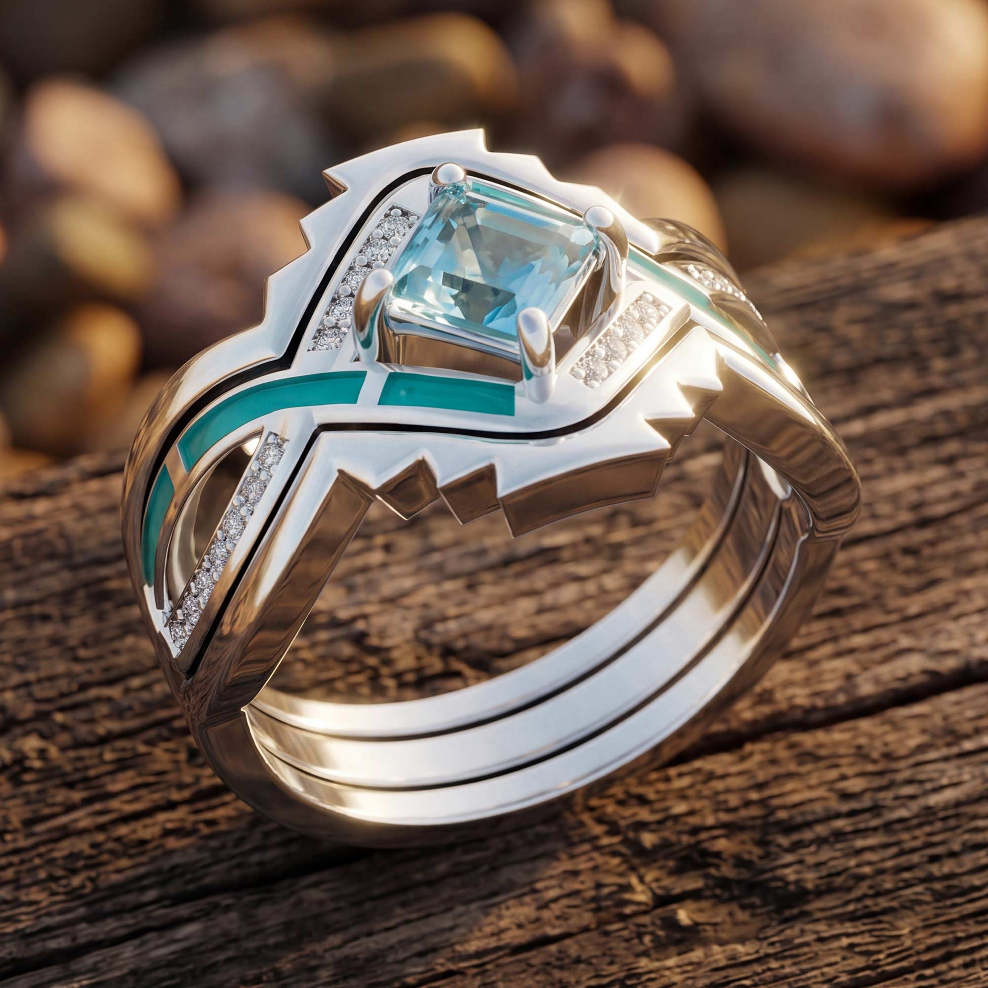 Cascading Ridges Ring - Aquamarine