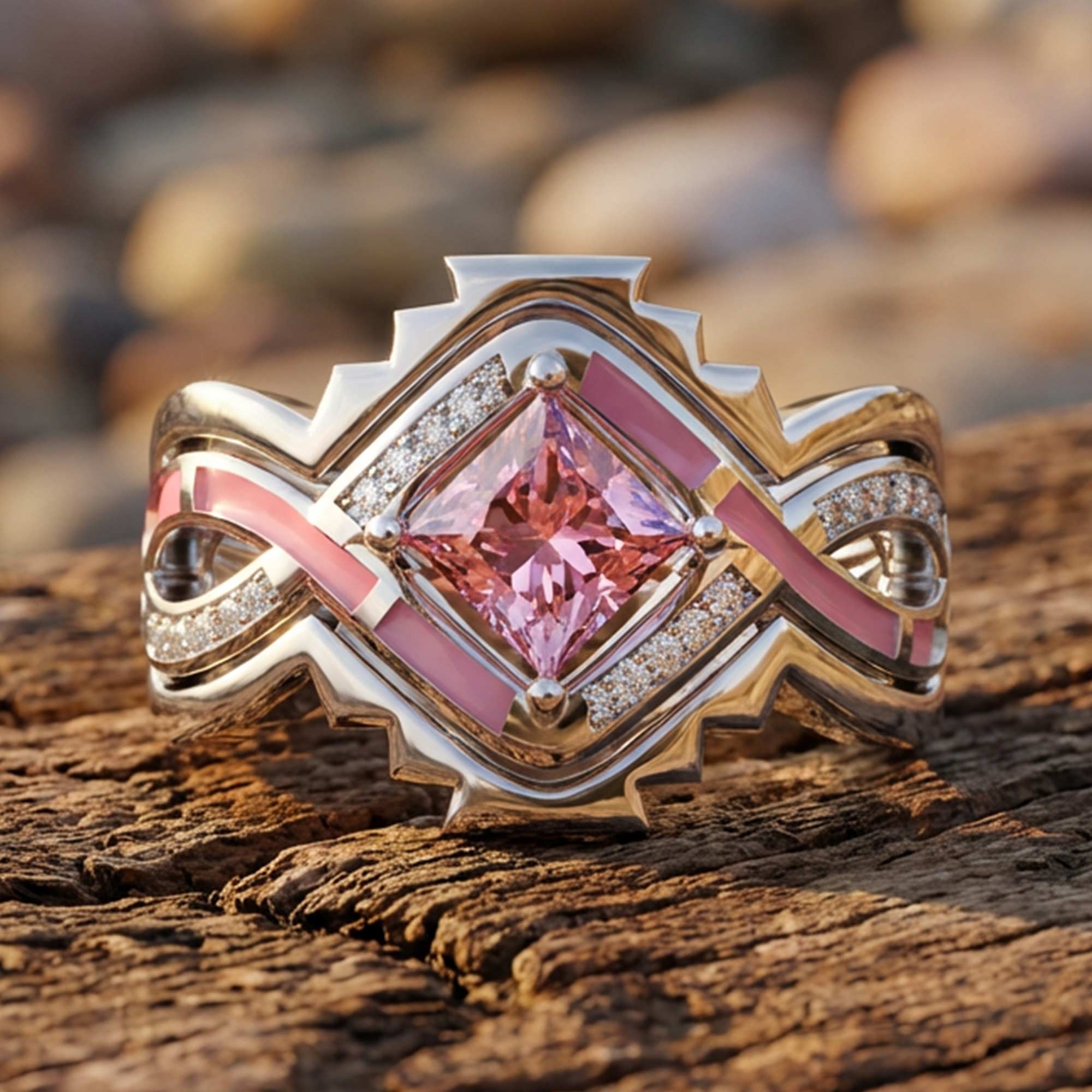 Cascading Ridges Ring - Rose Quartz