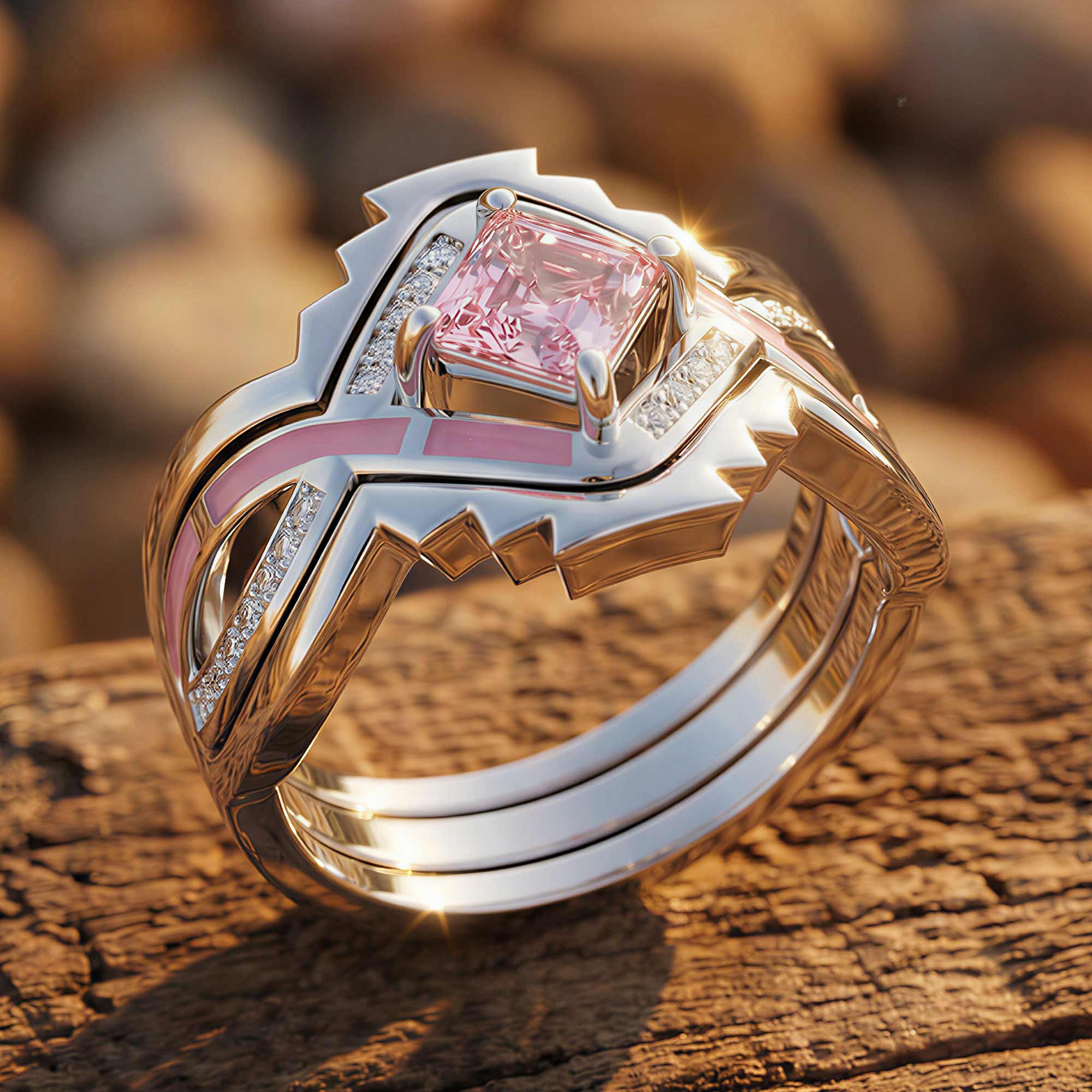 Cascading Ridges Ring - Rose Quartz