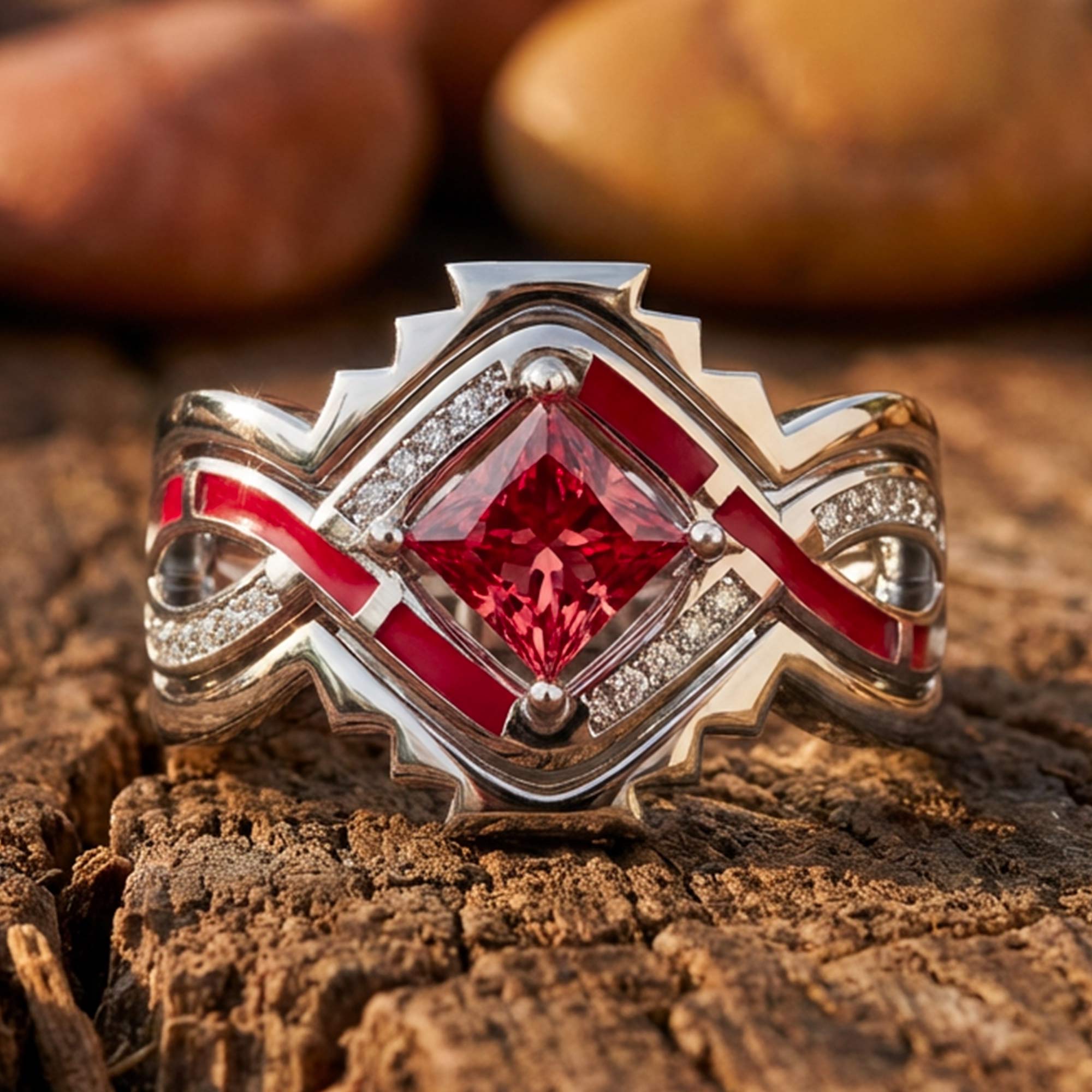 Cascading Ridges Ring - Ruby