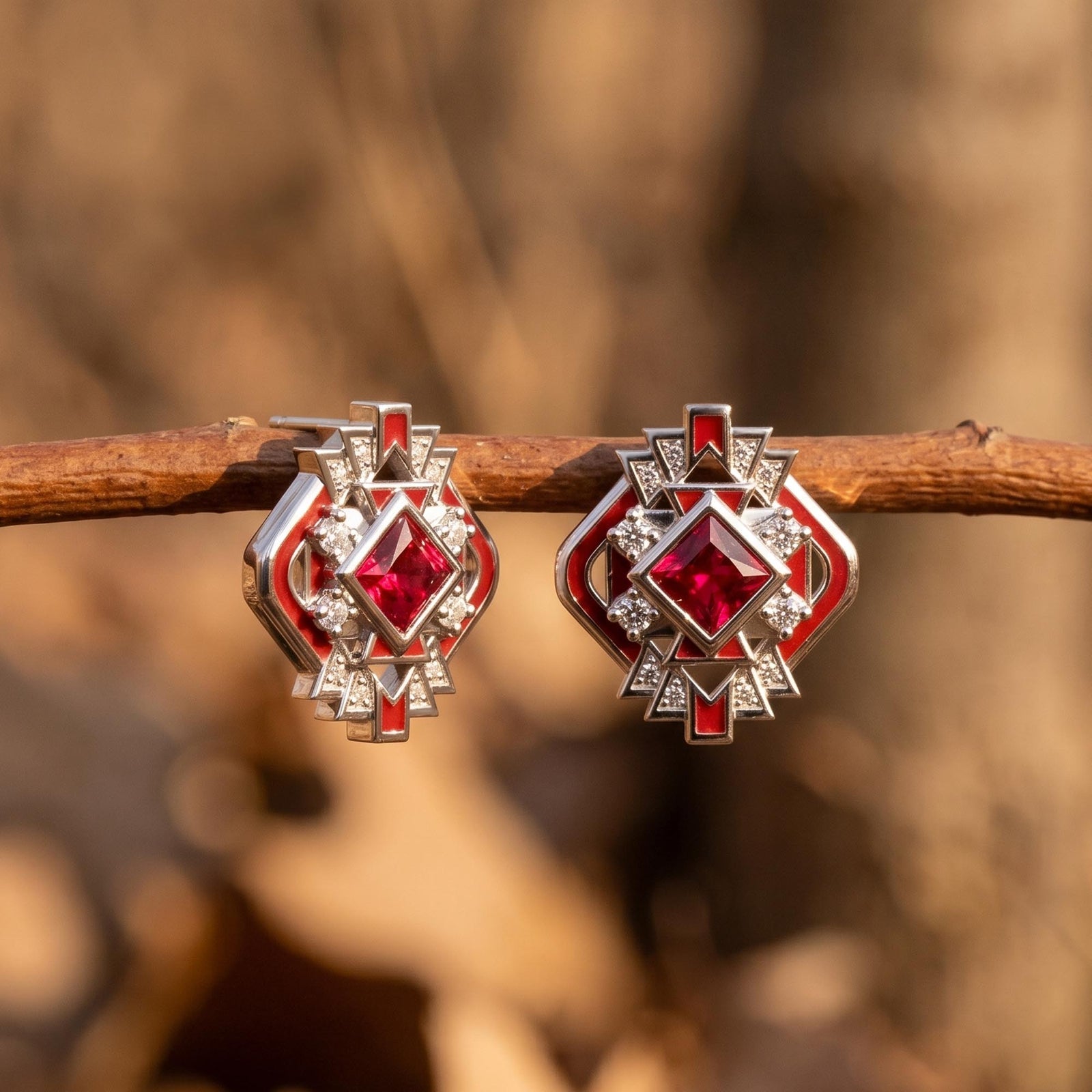 Chief's Crown Earrings - Ruby