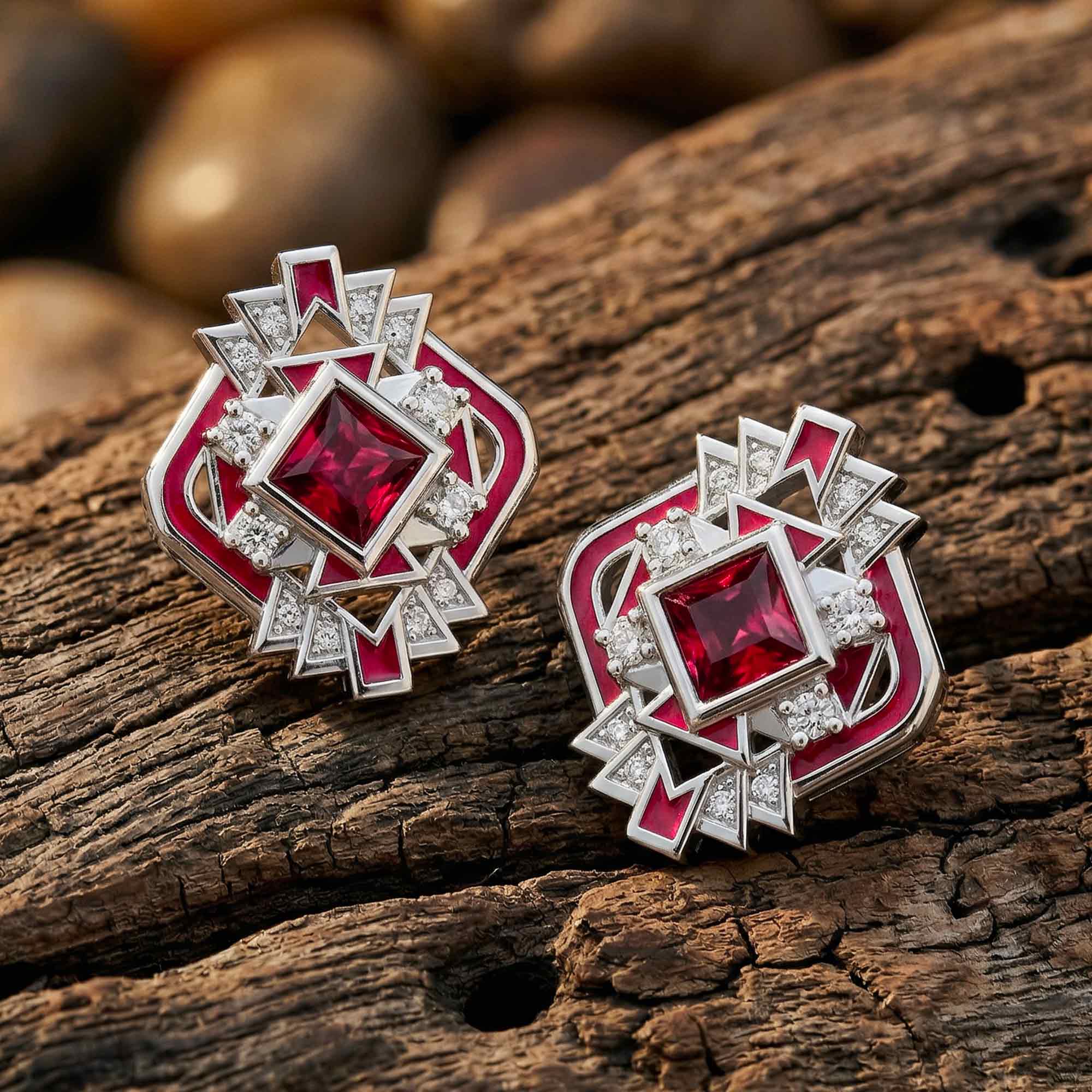 Chief's Crown Earrings - Ruby