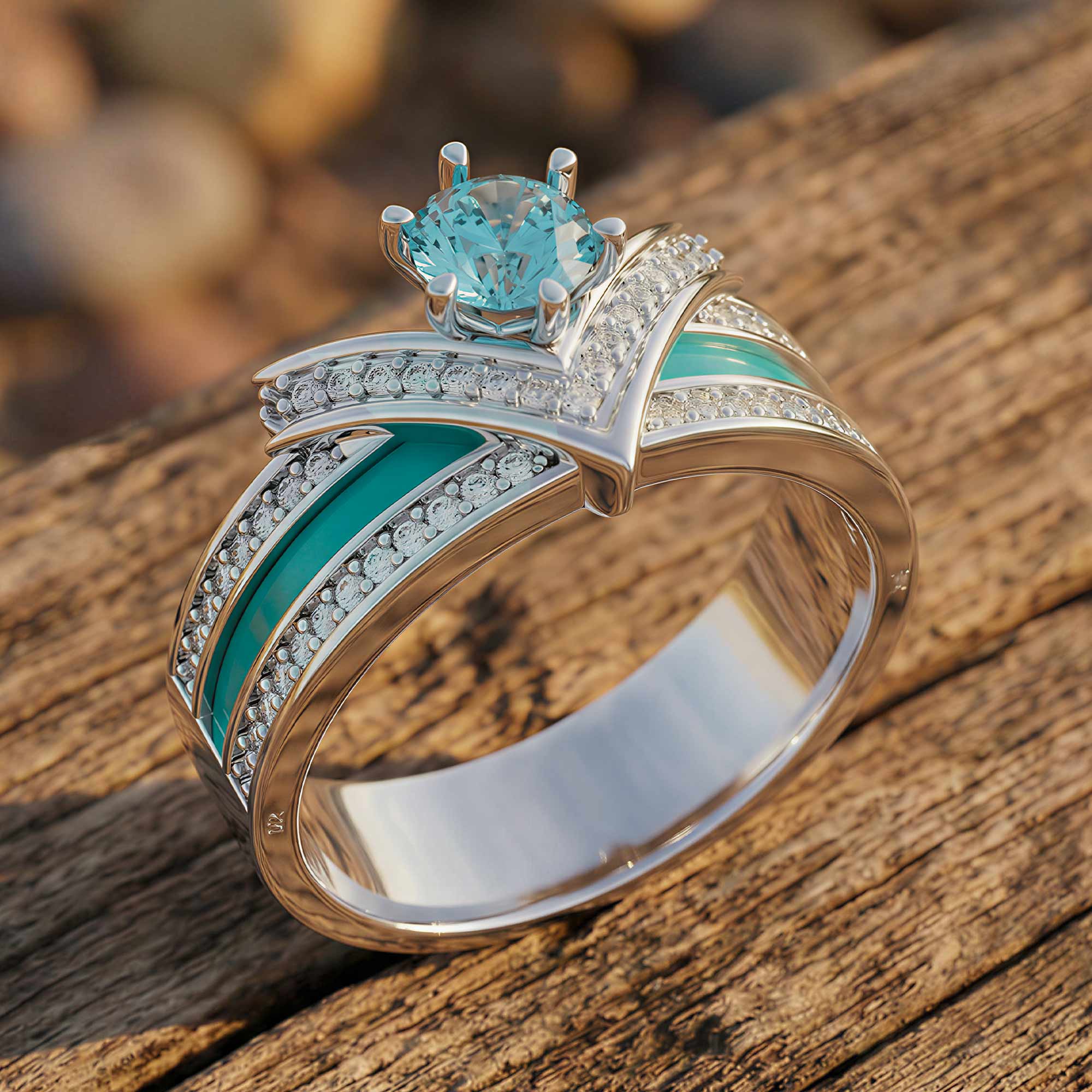 Crowned Noble Ring - Aquamarine