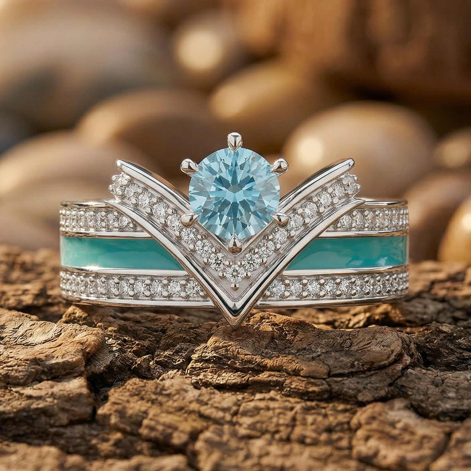 Crowned Noble Ring - Aquamarine