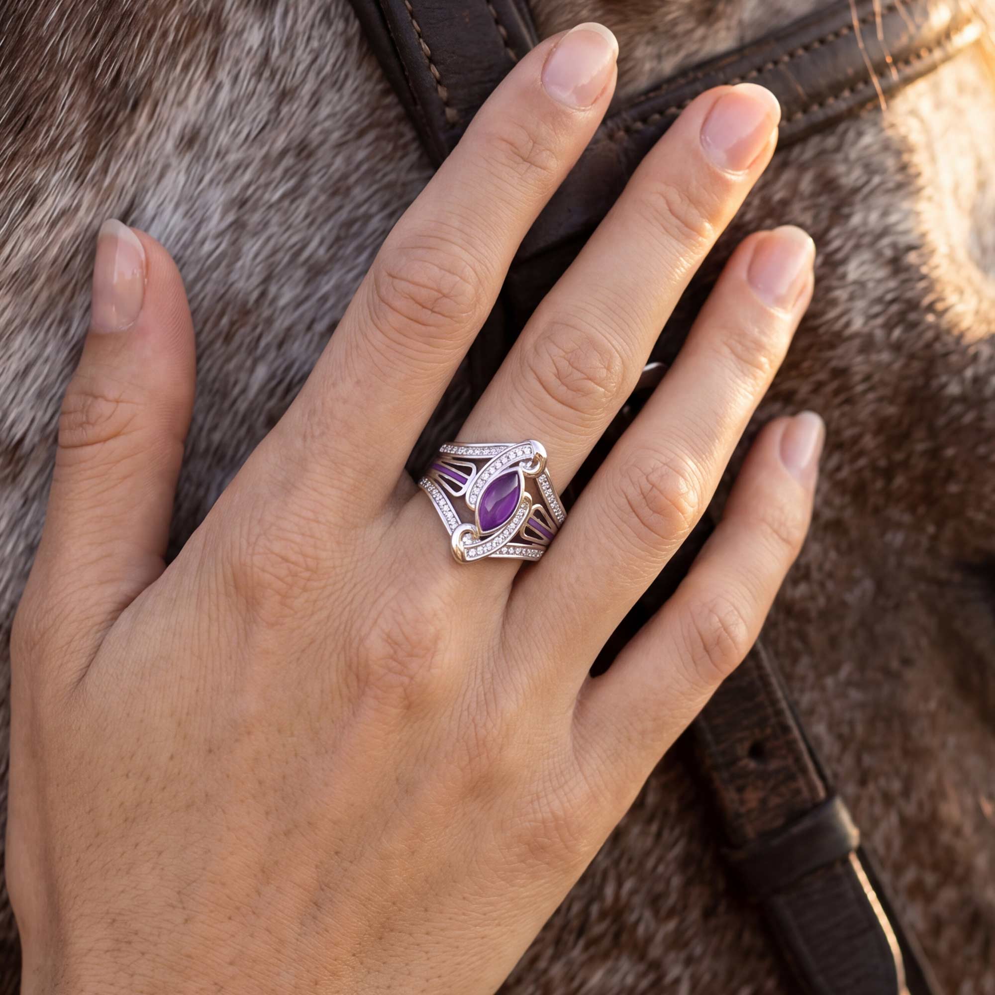 Cyclone Boomerang Ring - Amethyst