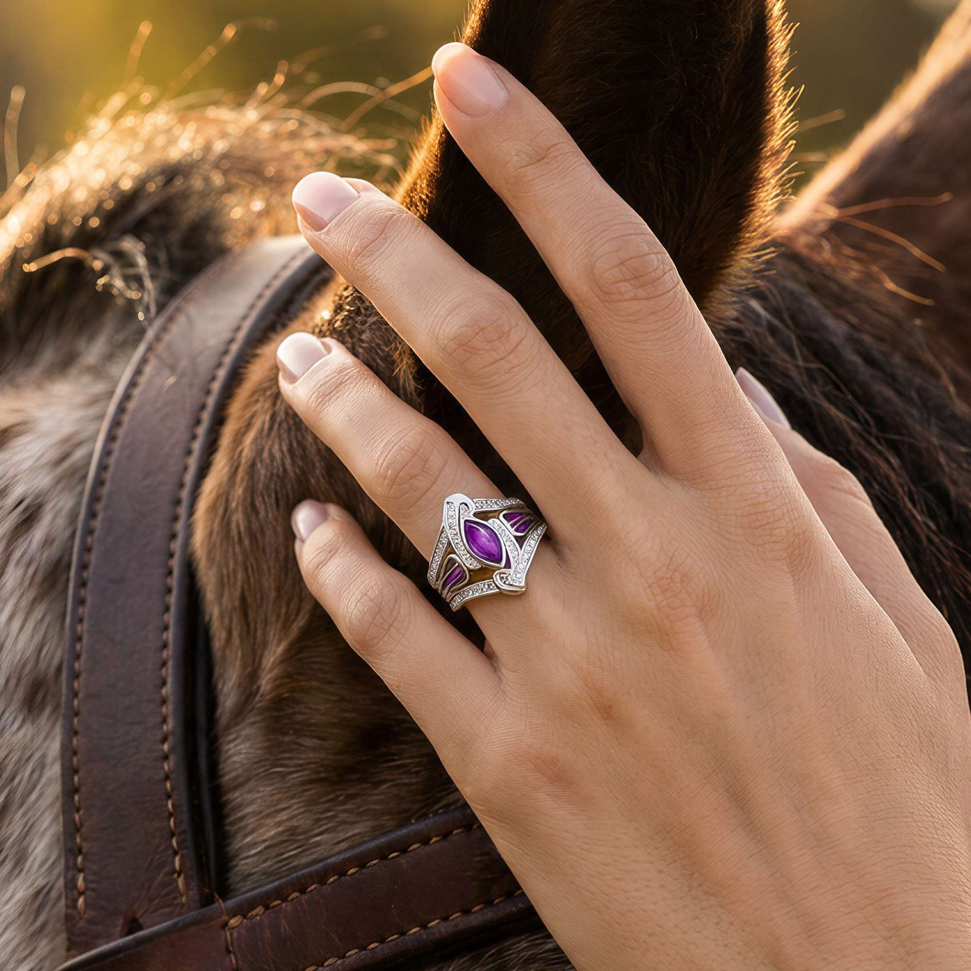Cyclone Boomerang Ring - Amethyst