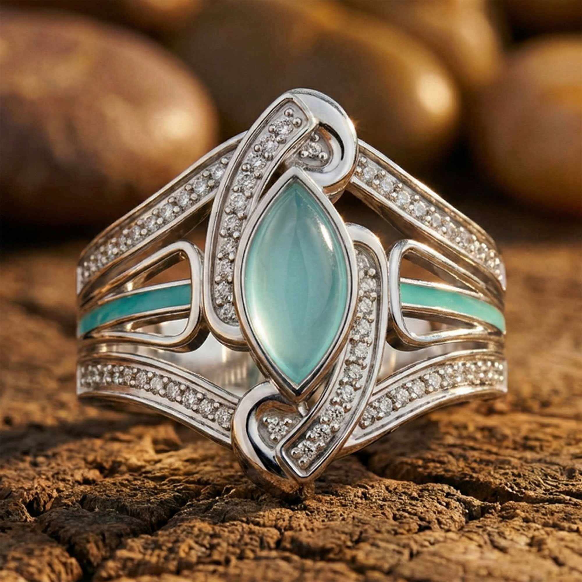 Cyclone Boomerang Ring - Aquamarine