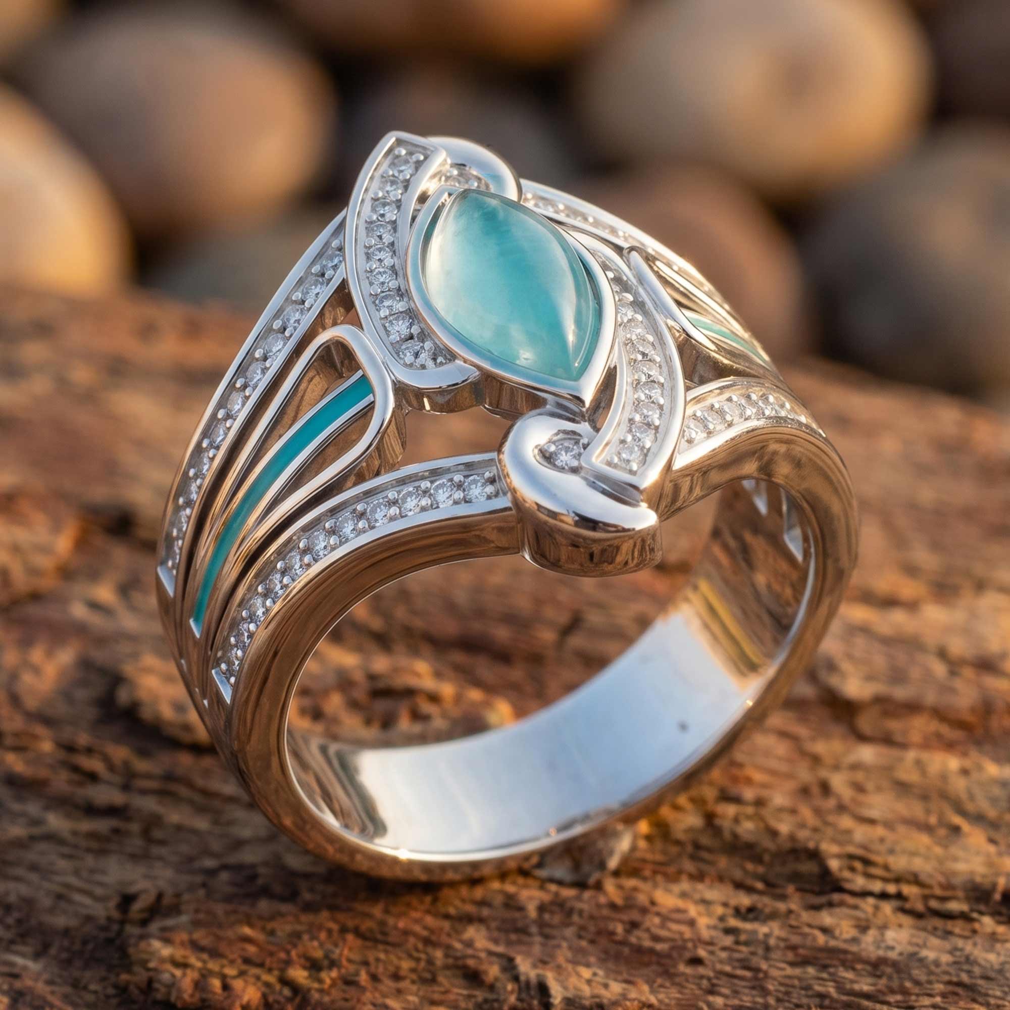 Cyclone Boomerang Ring - Aquamarine