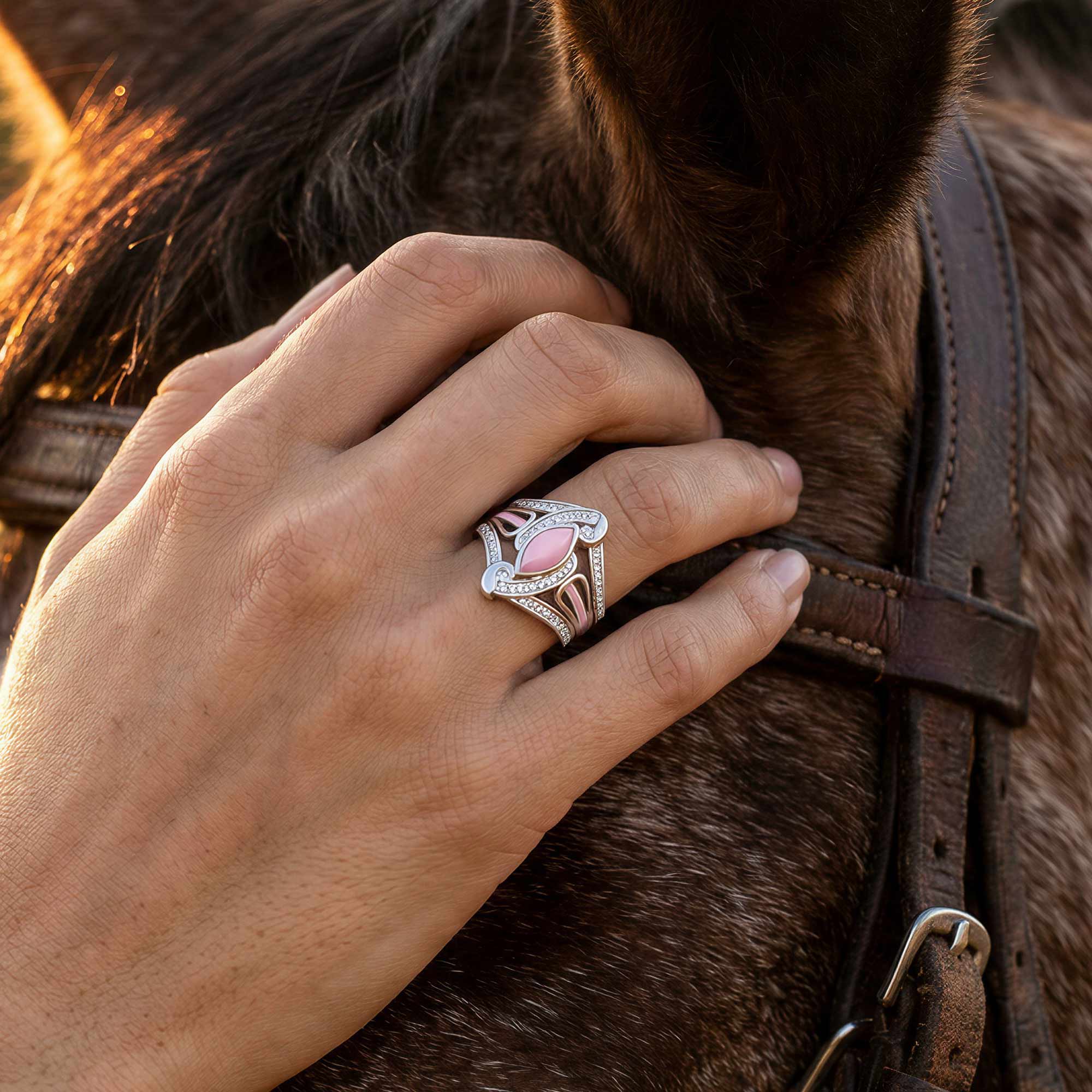 Cyclone Boomerang Ring - Rose Quartz