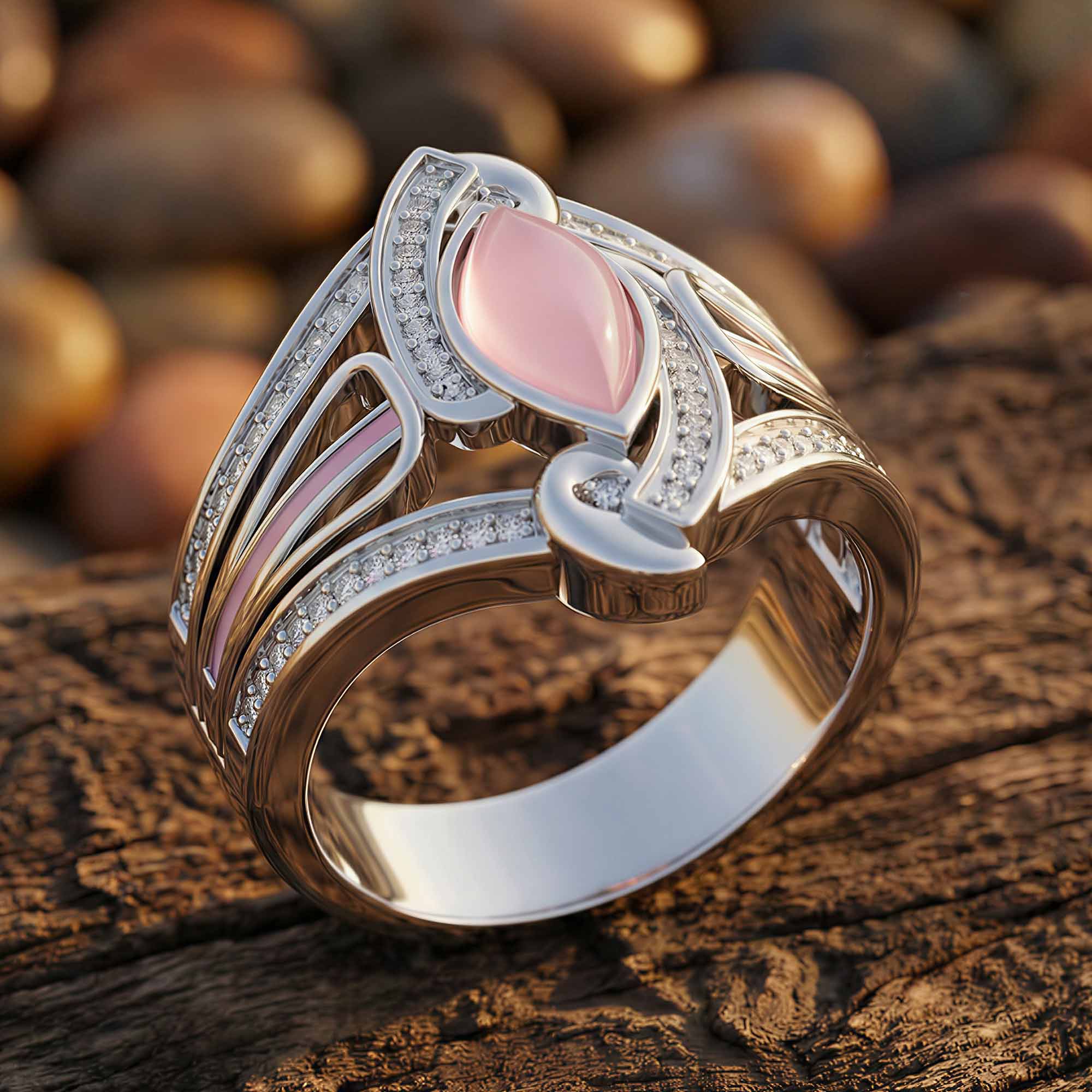 Cyclone Boomerang Ring - Rose Quartz