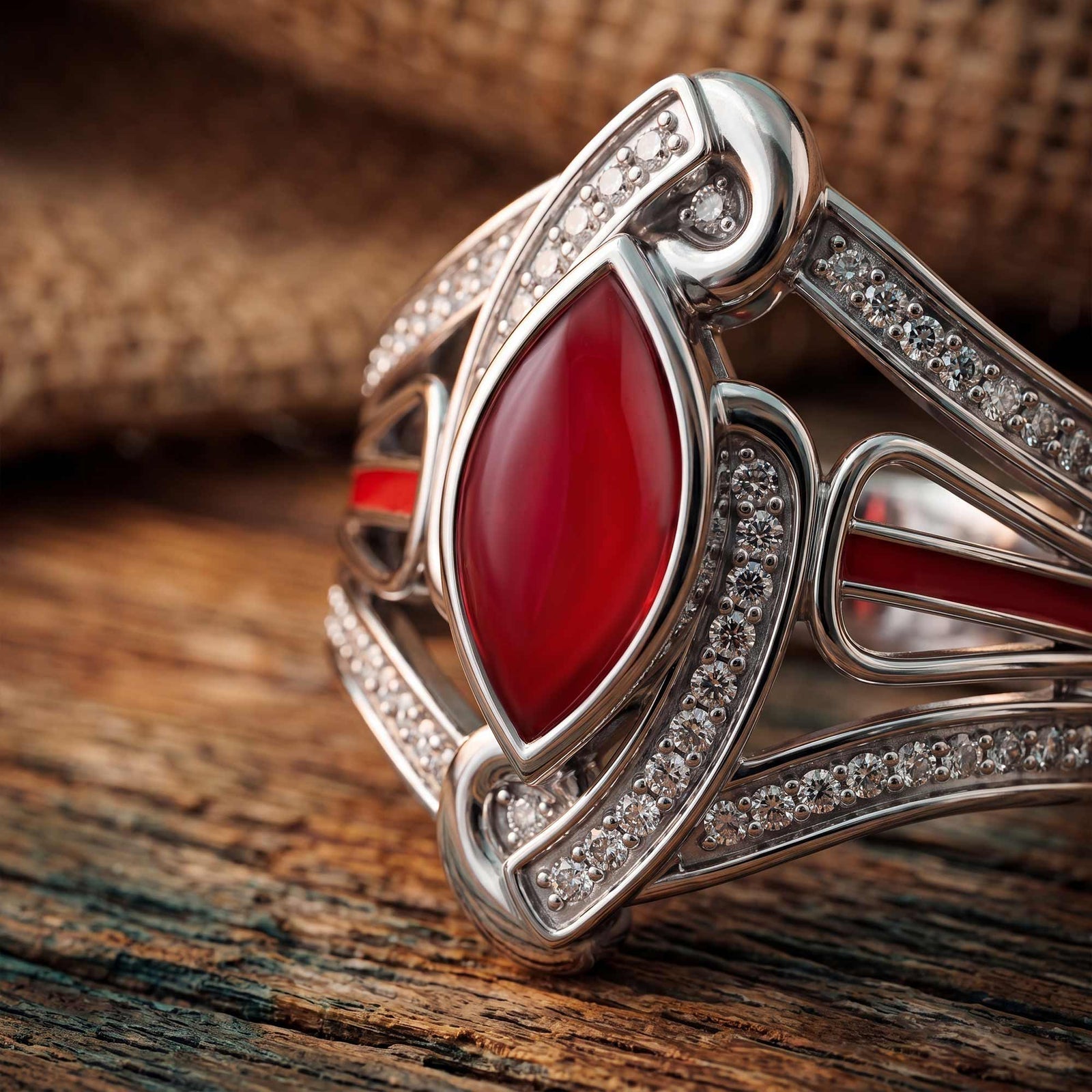 Cyclone Boomerang Ring - Ruby