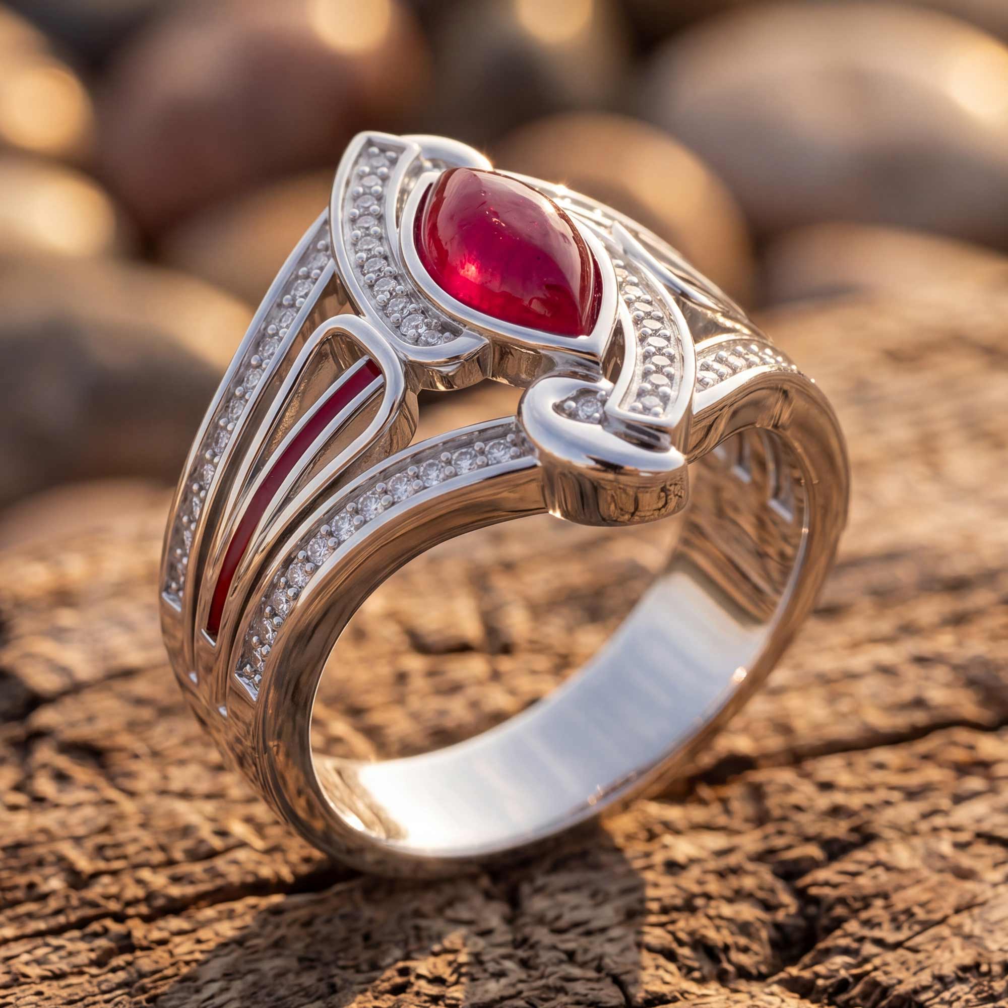 Cyclone Boomerang Ring - Ruby
