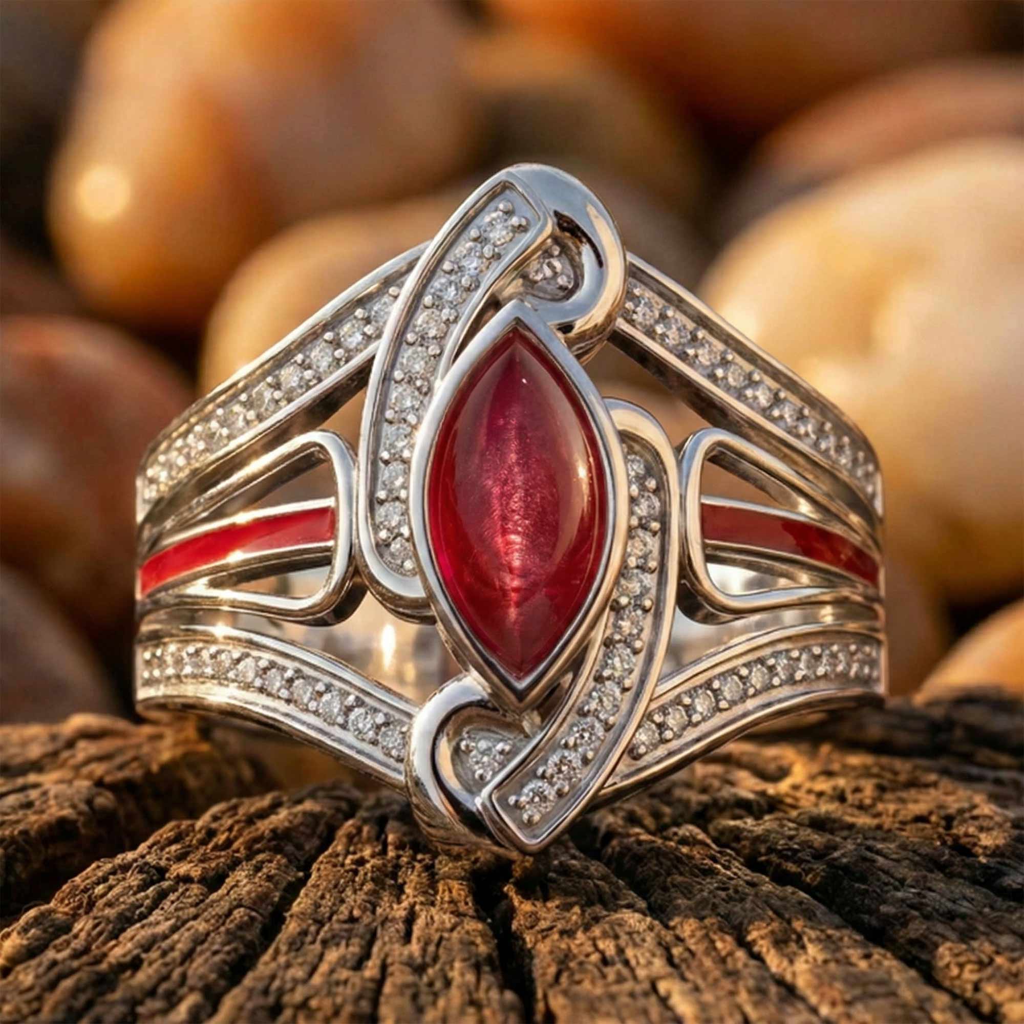 Cyclone Boomerang Ring - Ruby