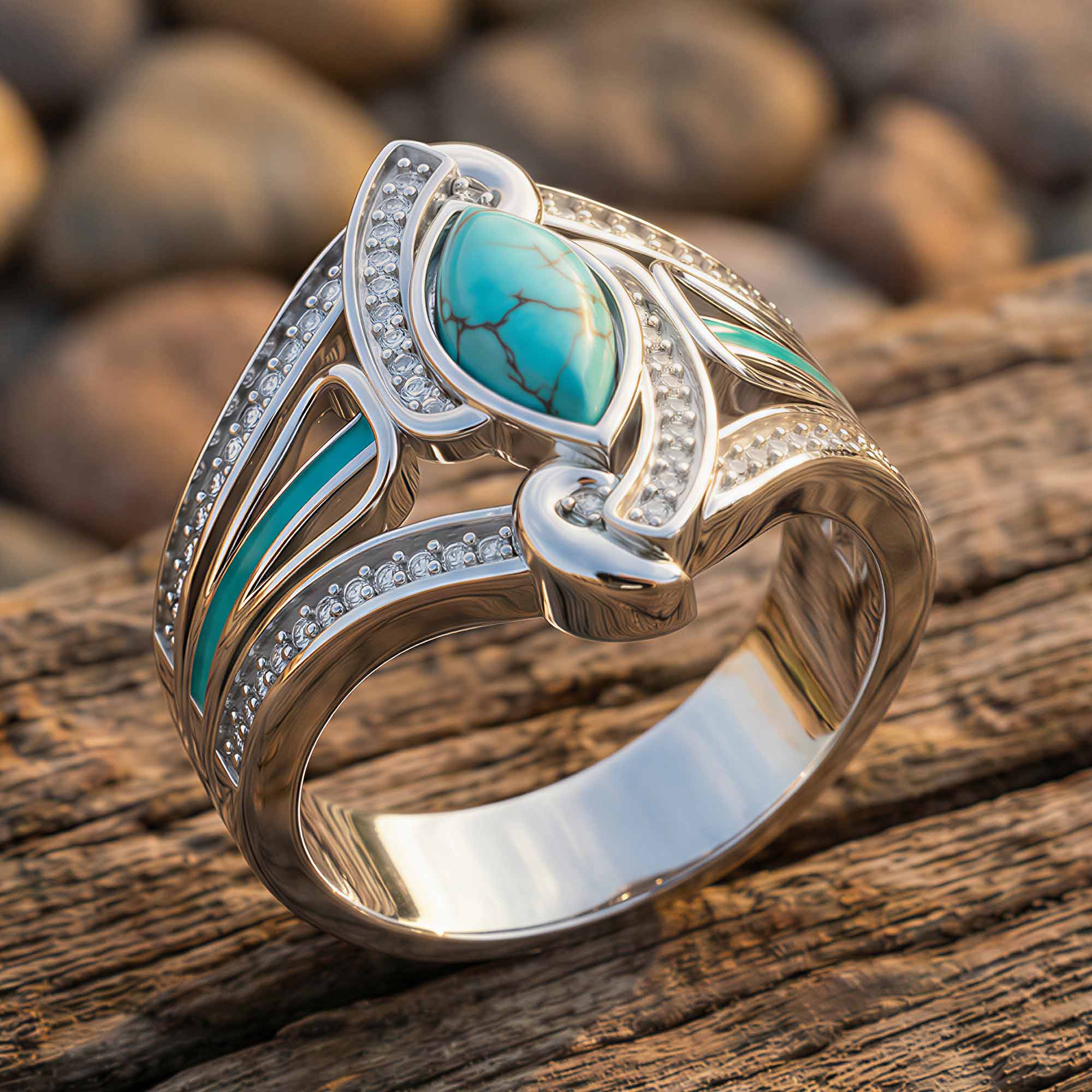 Cyclone Boomerang Ring - Turquoise
