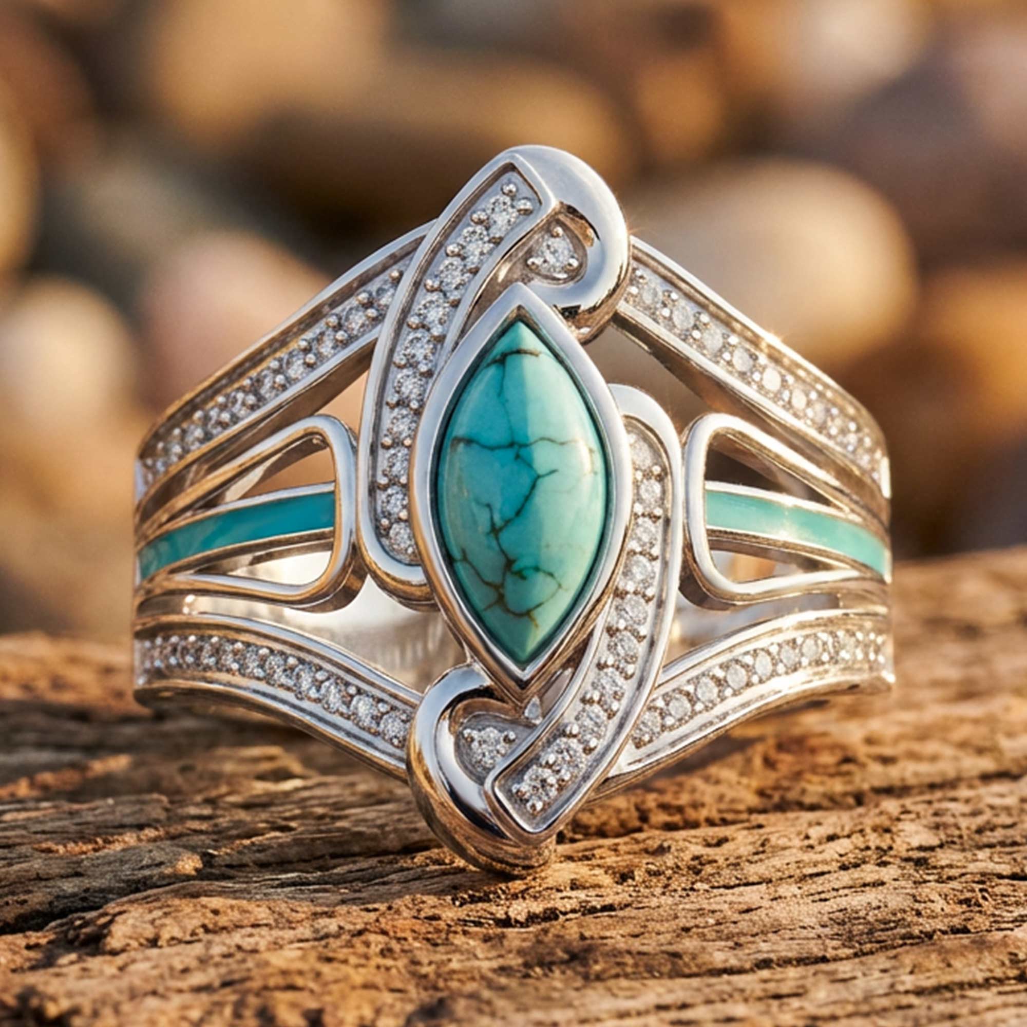 Cyclone Boomerang Ring - Turquoise