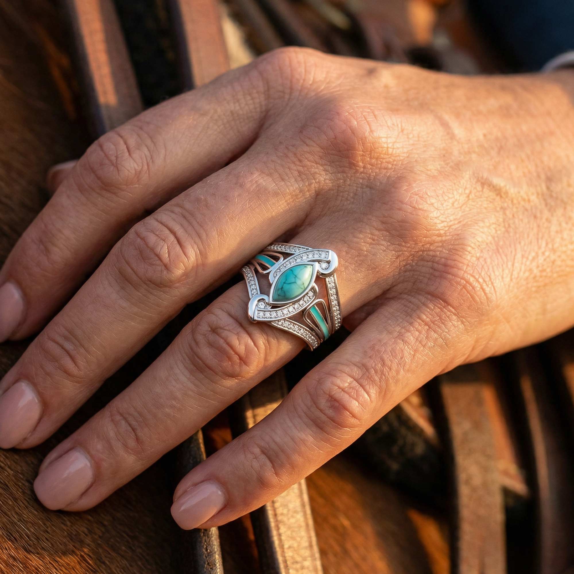 Cyclone Boomerang Ring - Turquoise