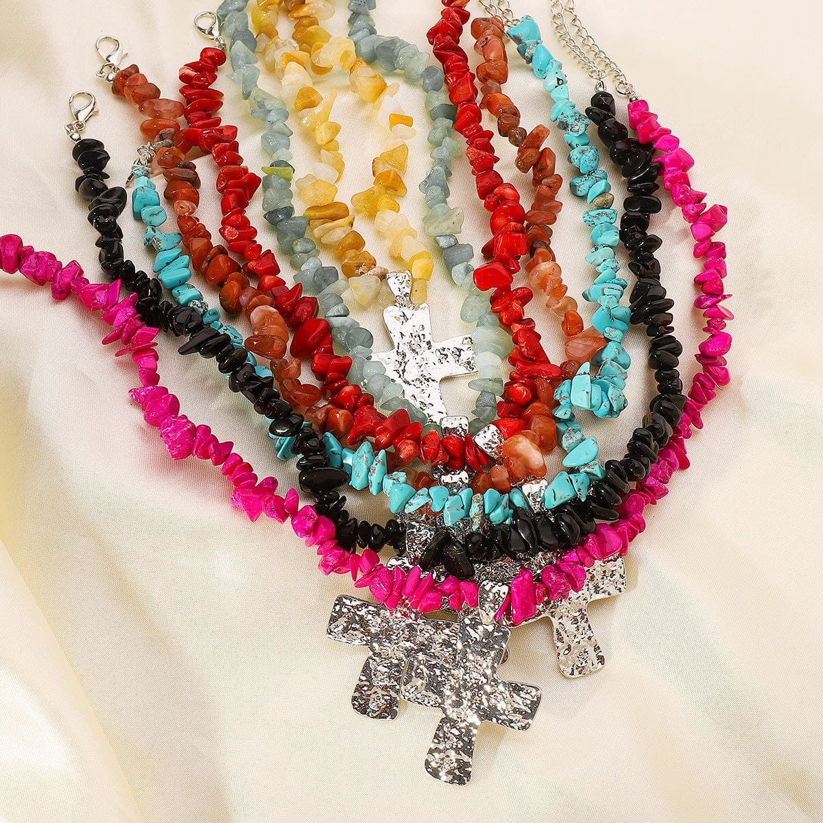 NATUREL STONES CROSS NECKLACES