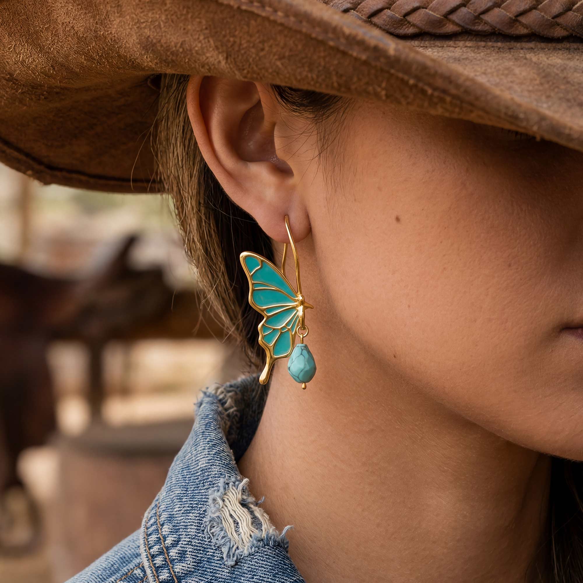 Golden Flutter Earrings - Turquoise