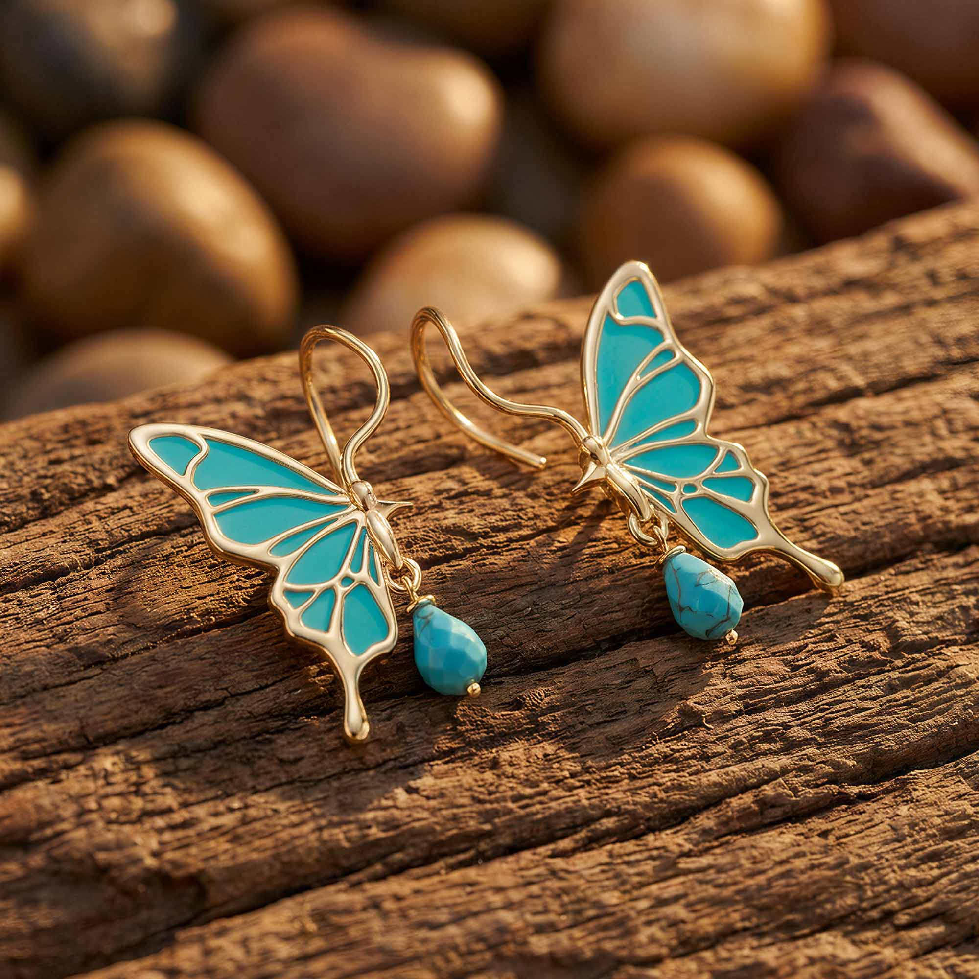 Golden Flutter Earrings - Turquoise