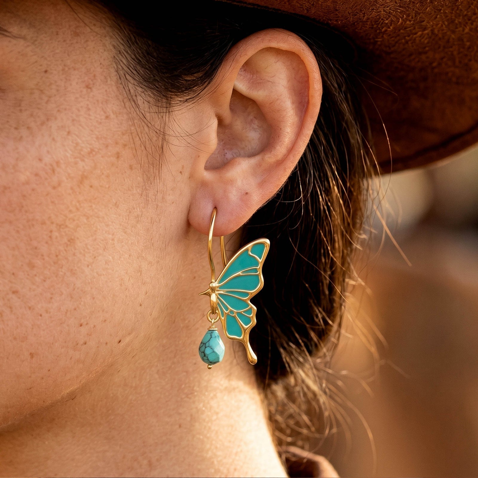 Golden Flutter Earrings - Turquoise