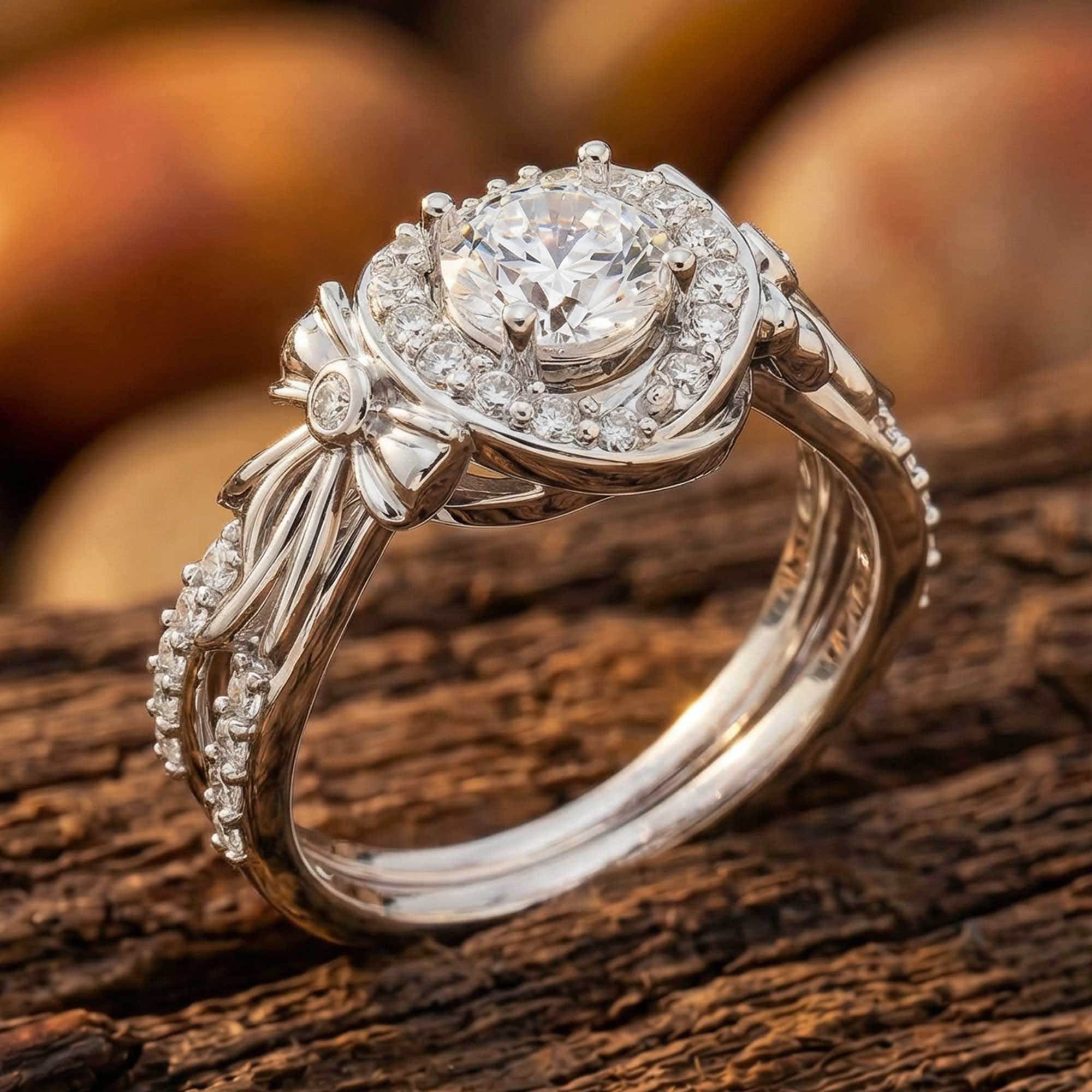 Graceful Bow Entwined Ring - Moissanite