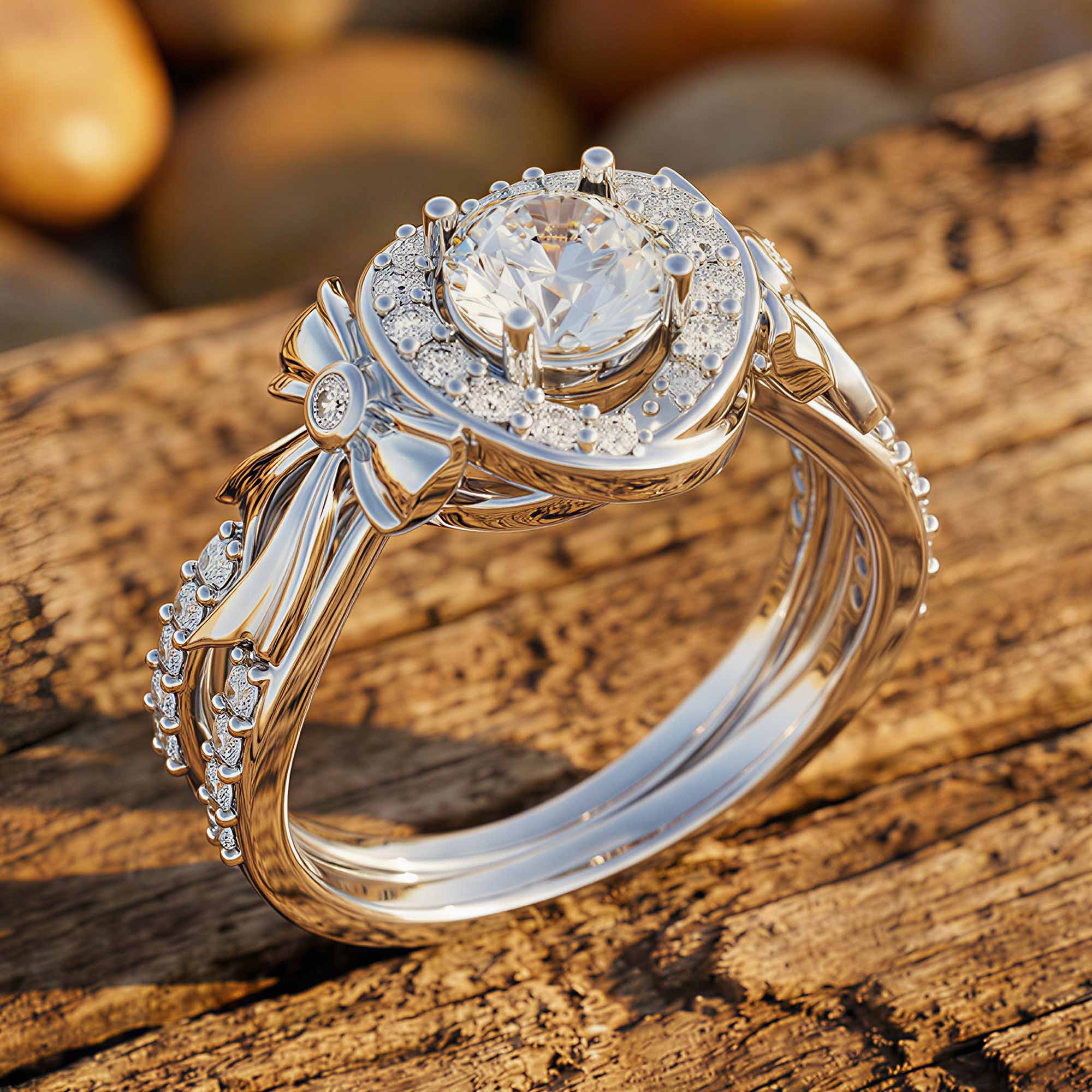 Graceful Bow Entwined Ring - Moissanite