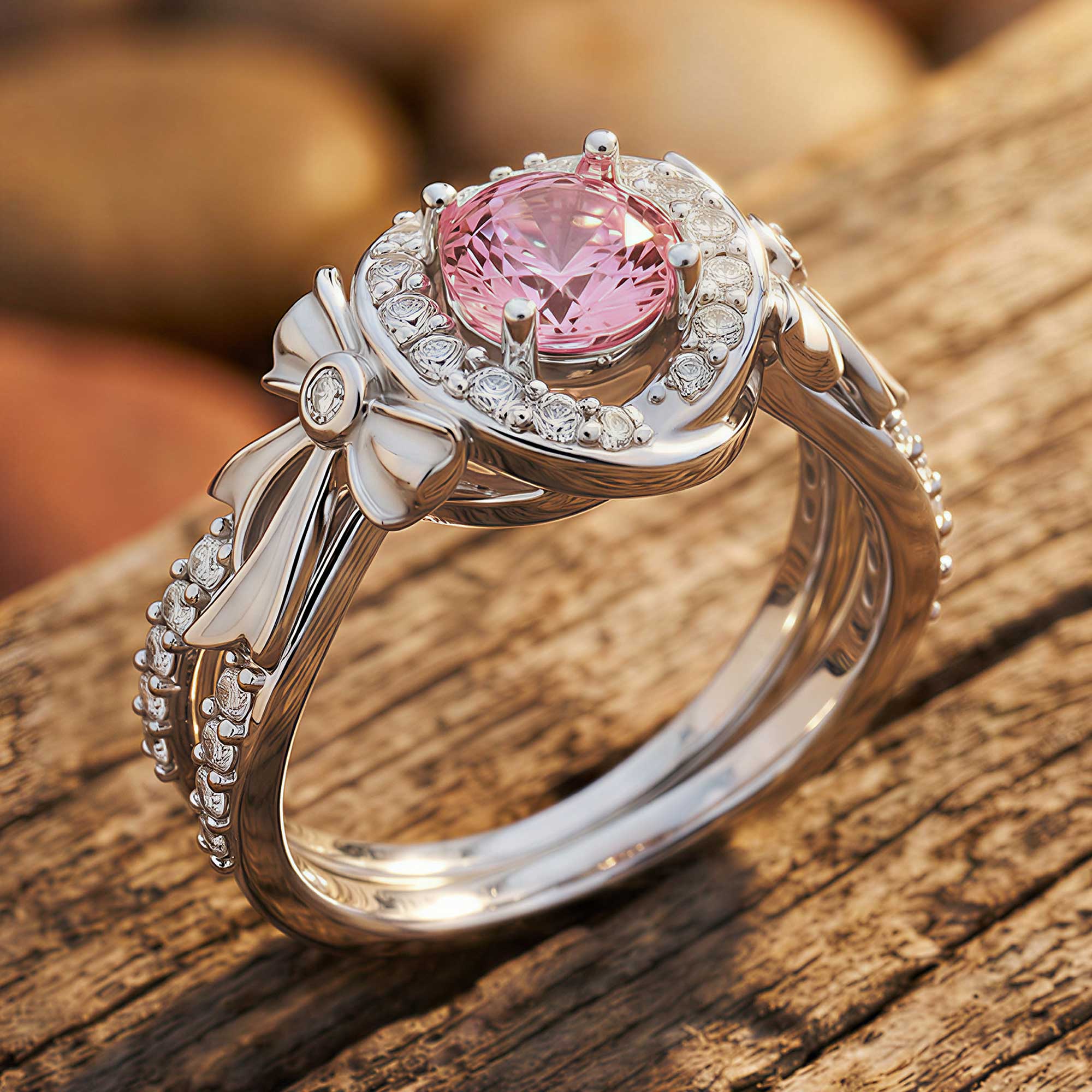 Graceful Bow Entwined Ring - Rose Quartz