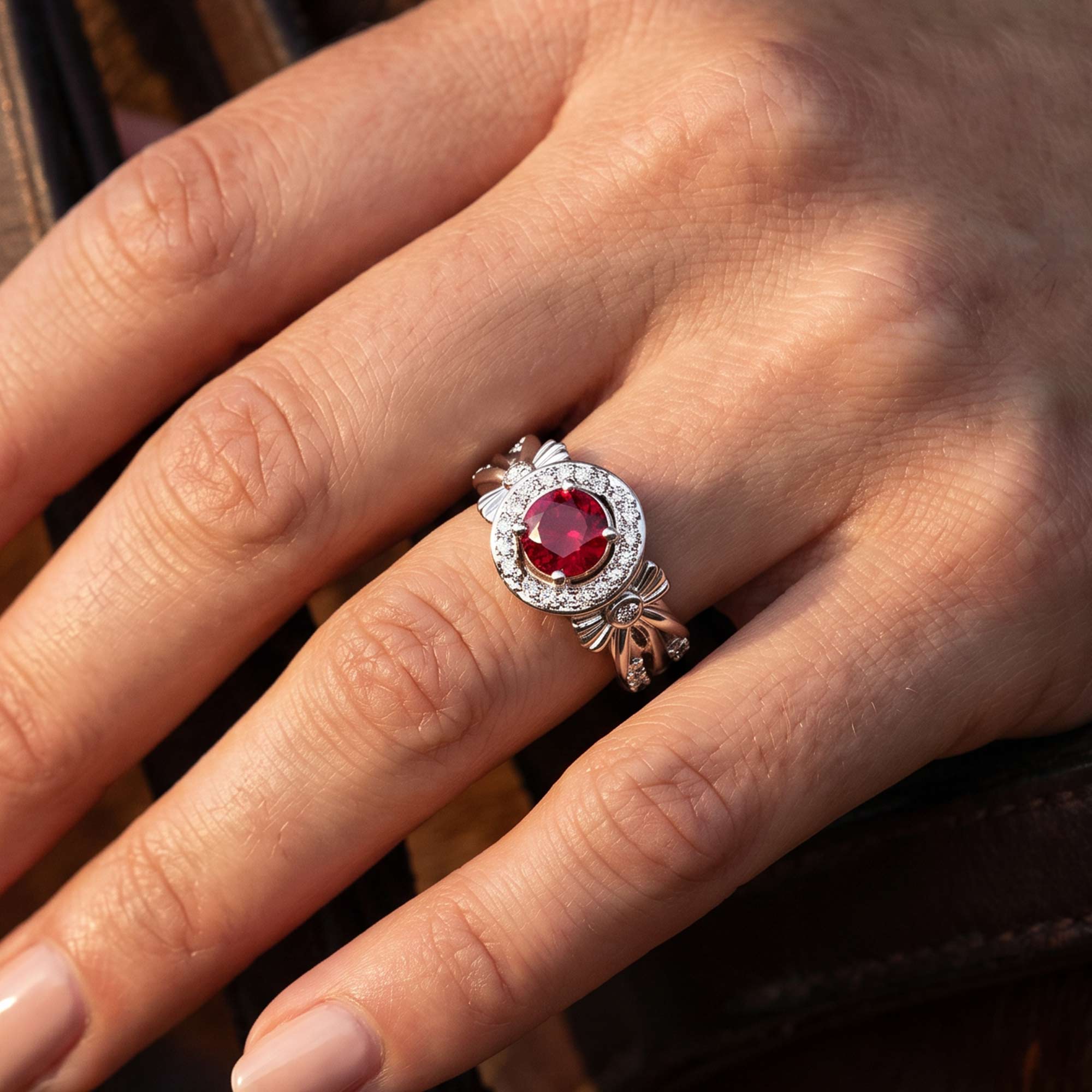 Graceful Bow Entwined Ring - Ruby