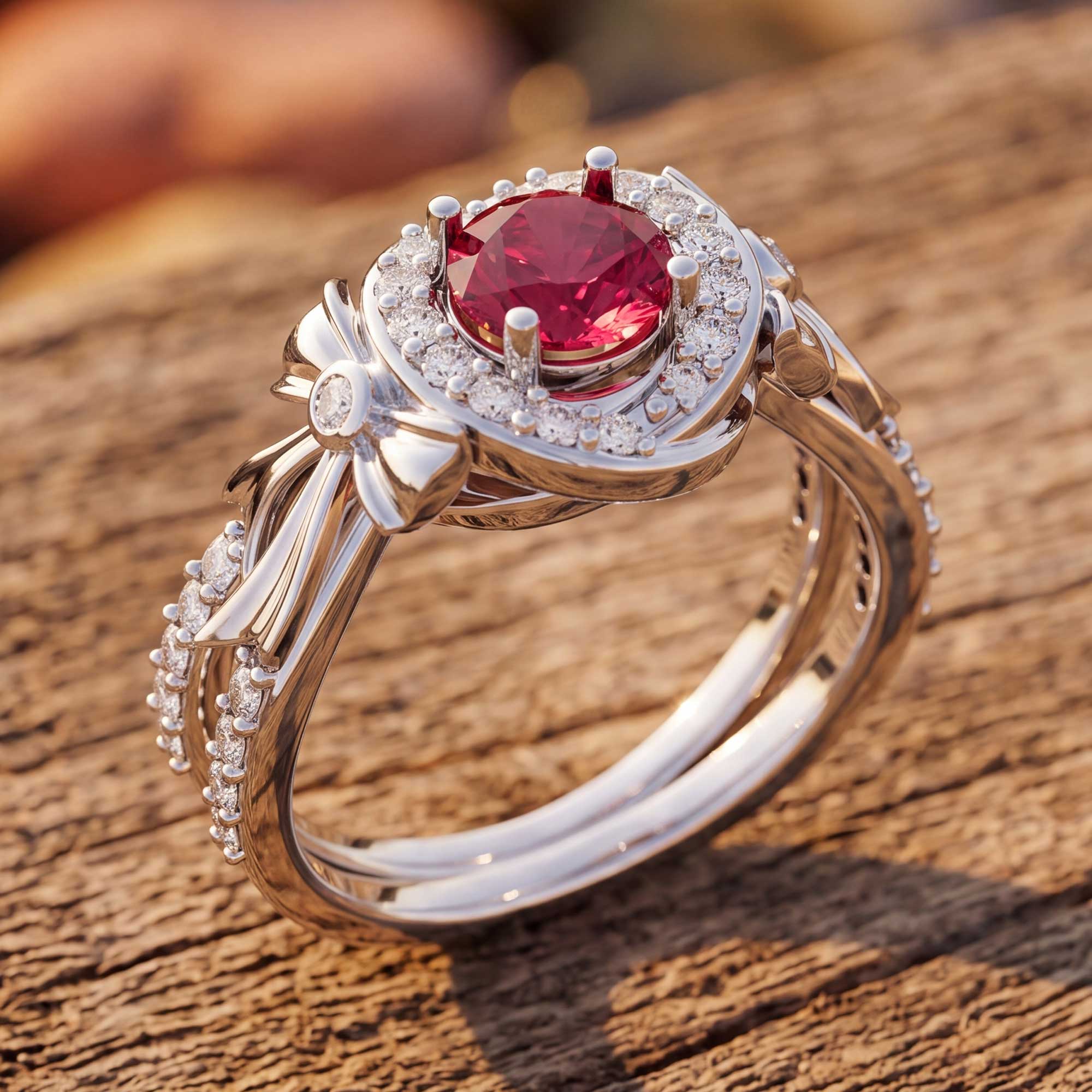 Graceful Bow Entwined Ring - Ruby