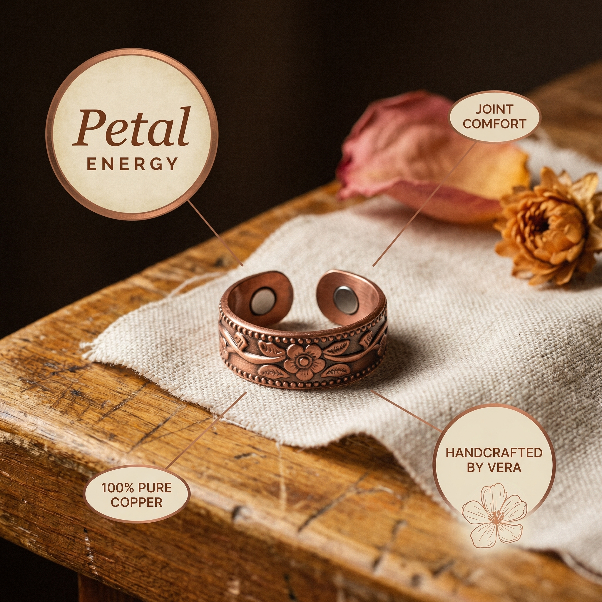 Copper Jewelry Petal Copper Ring