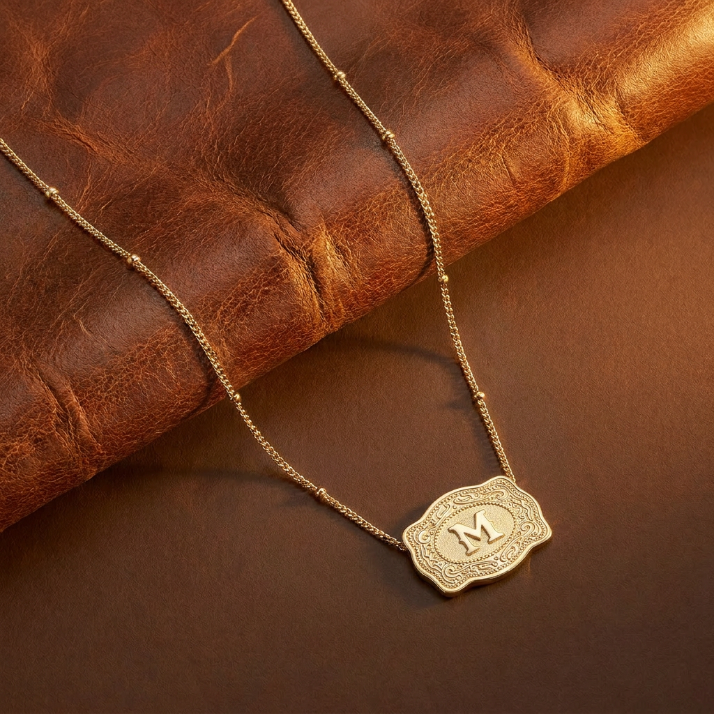 Buckle Up Initial Gold Necklace (Curb Chain)