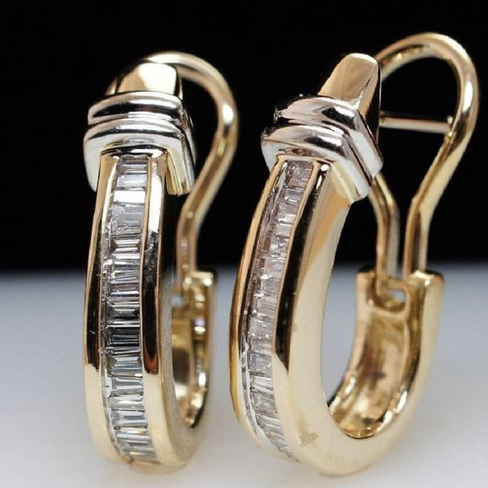 Vintage Gold-Inlaid Crystal Earrings