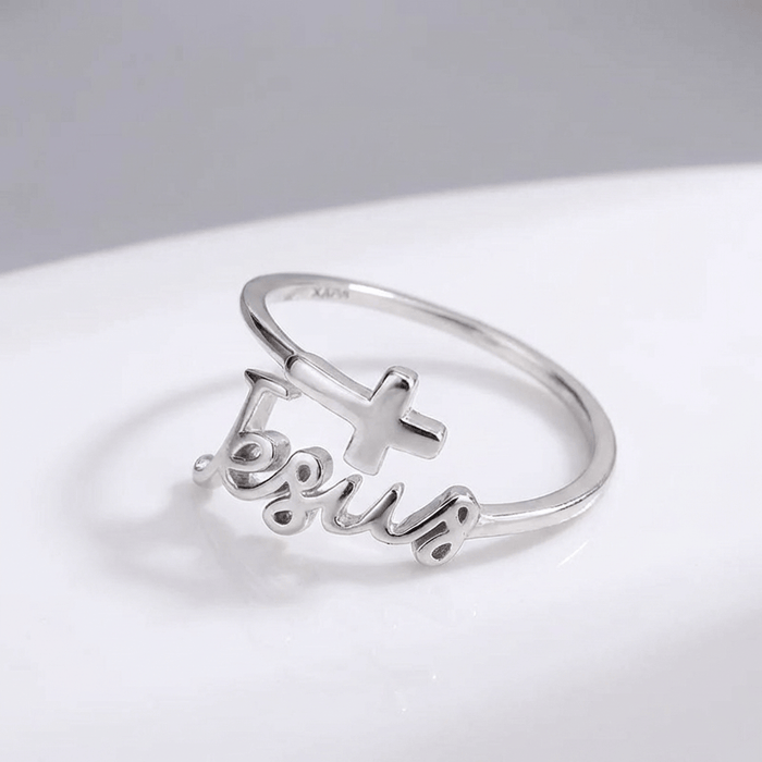 SILVER JESUS & FAITH RING - (ADJUSTABLE)