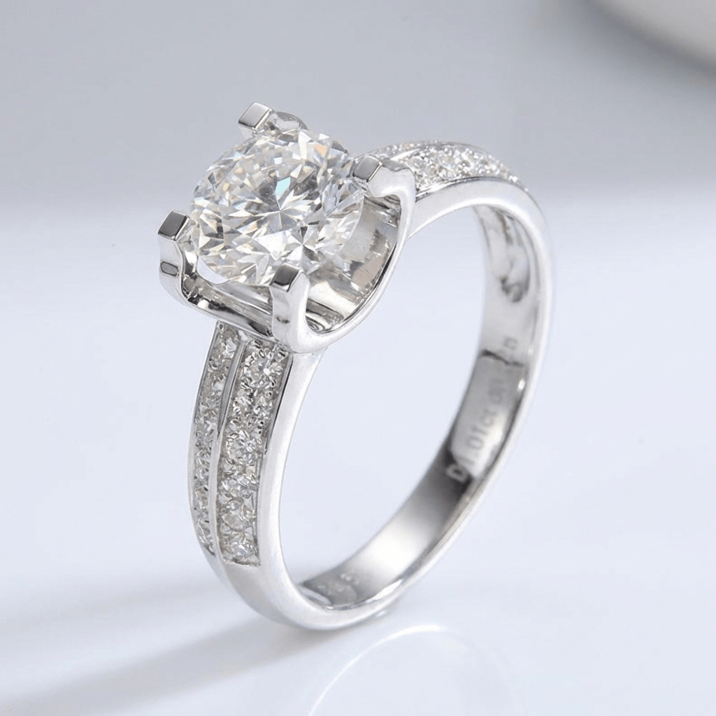 Silver Round Diamond Pavé Solitaire Ring - (Adjustable)