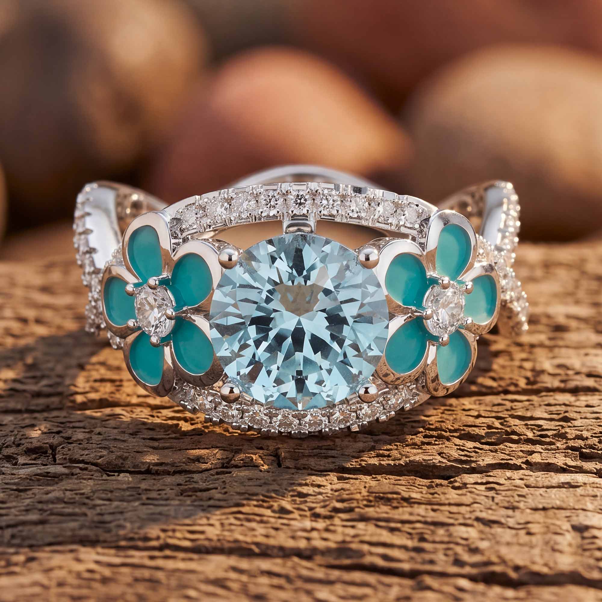 Intertwined Blooming Bud Ring - Aquamarine