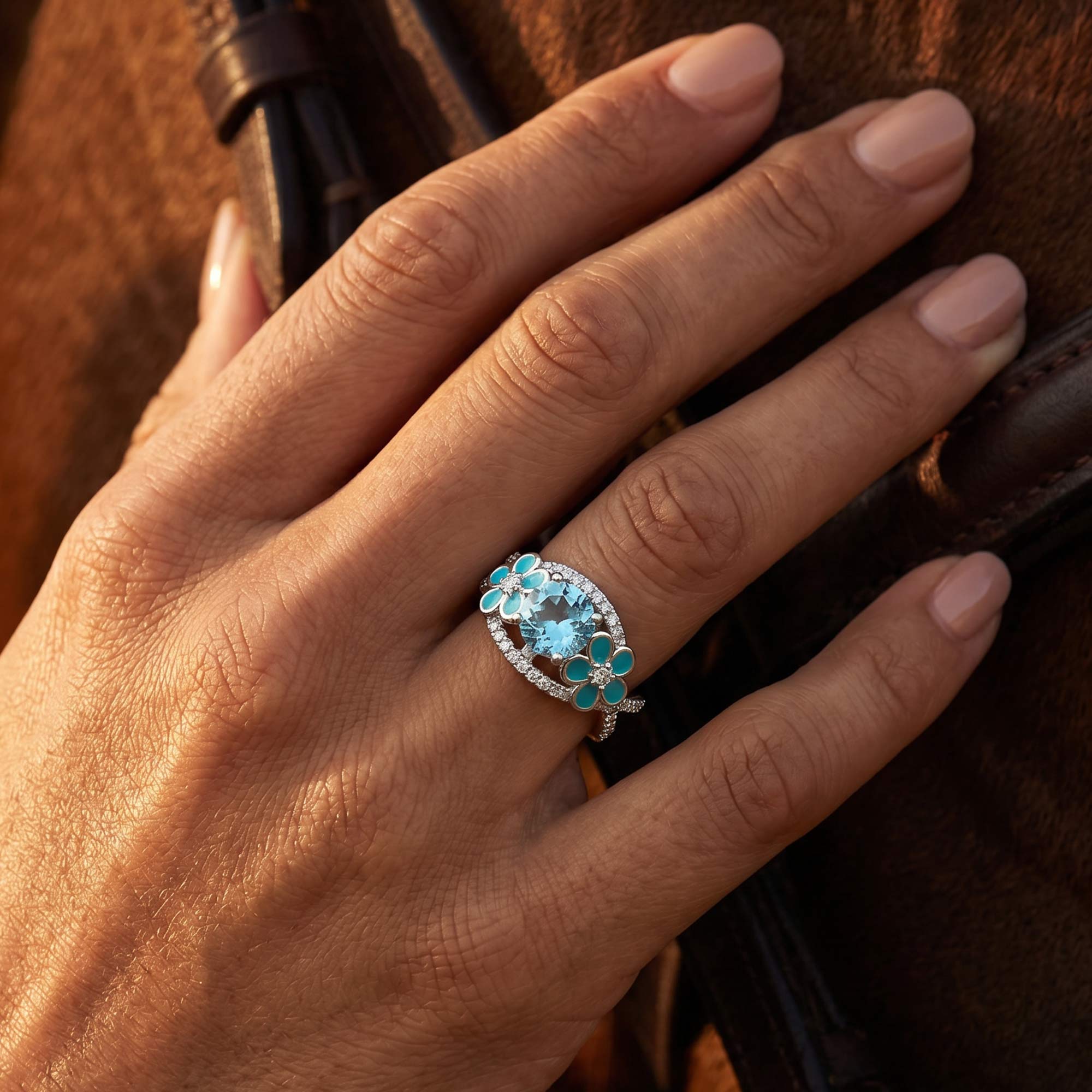 Intertwined Blooming Bud Ring - Aquamarine