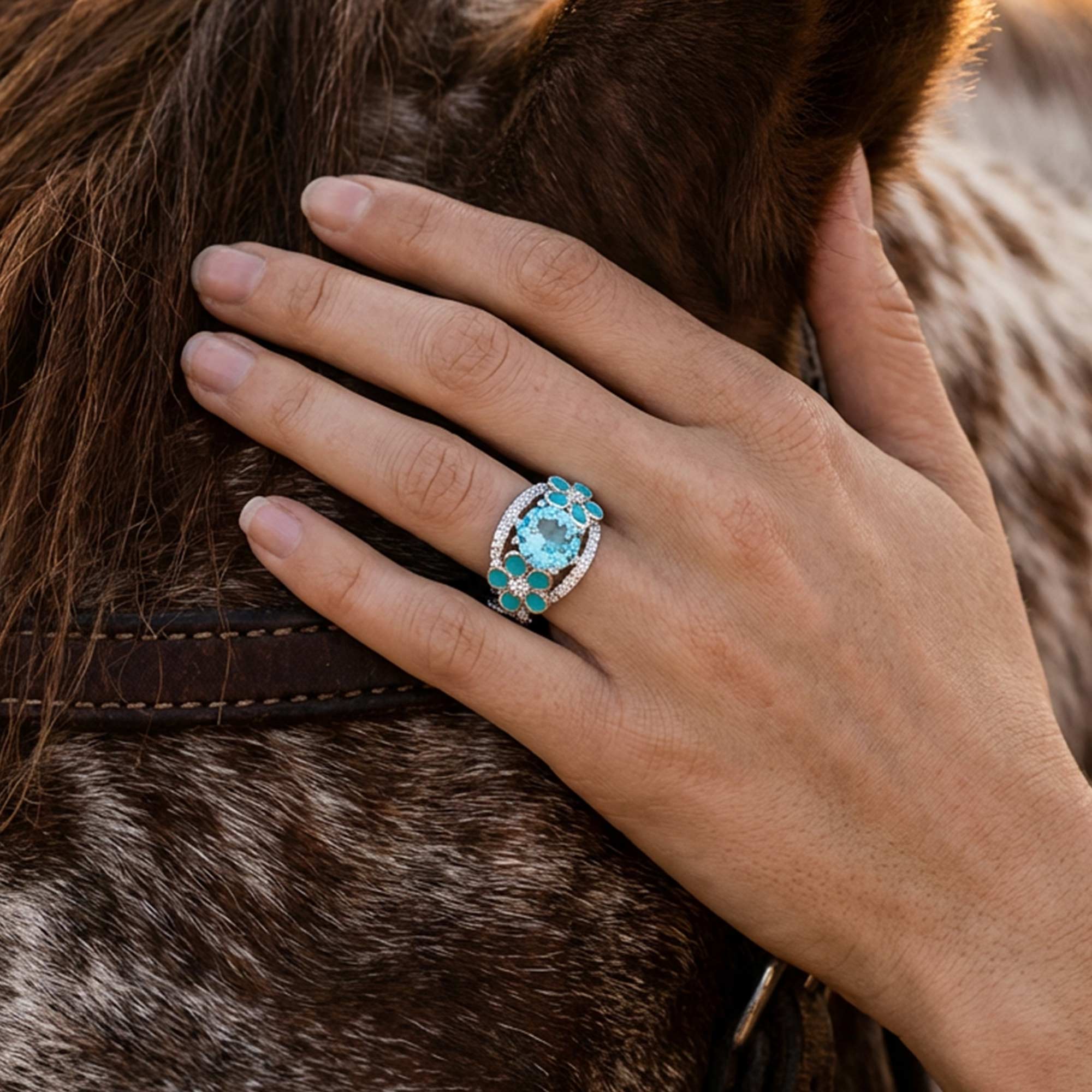 Intertwined Blooming Bud Ring - Aquamarine