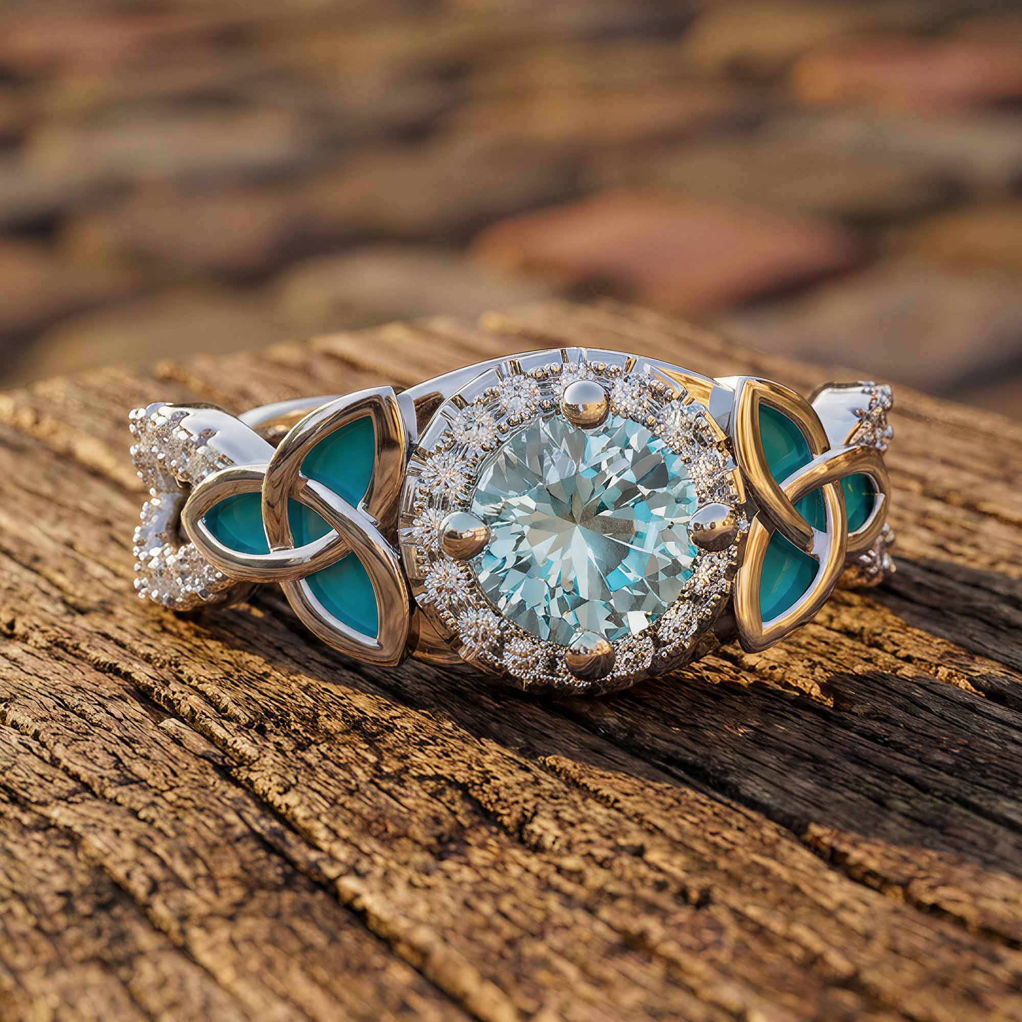 Interwoven Lucky Leaf Ring - Aquamarine