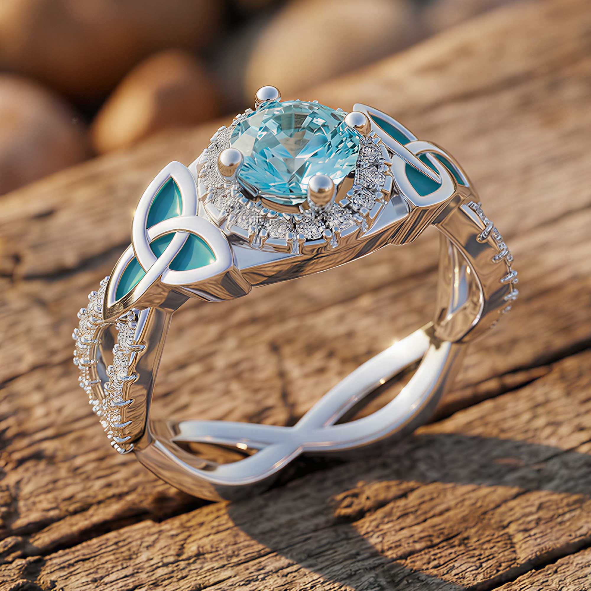 Interwoven Lucky Leaf Ring - Aquamarine
